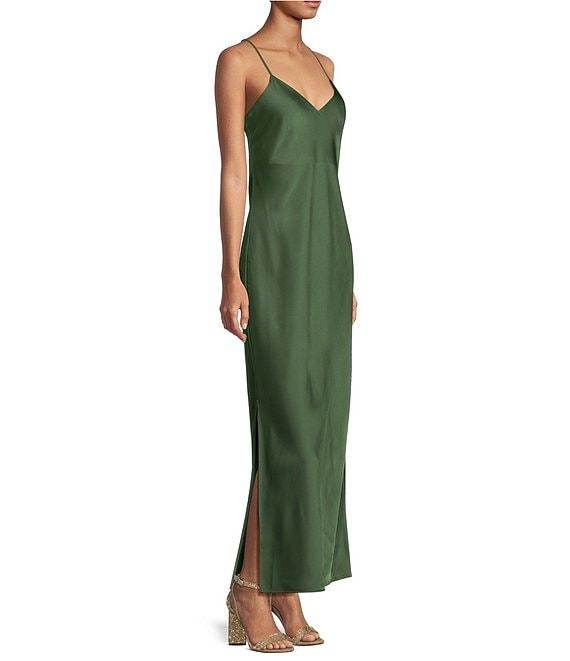 Gianni Bini Haven Satin V-Neck Sleeveless Maxi Slip Dress Product Image