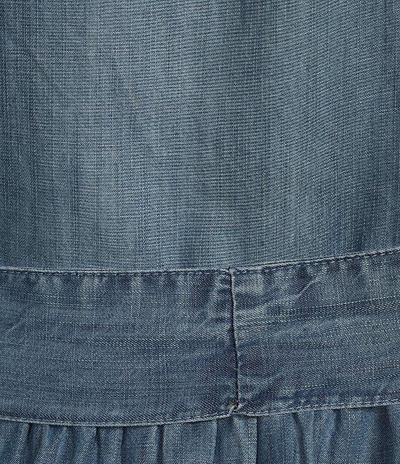 ELAN Point Collar Neck Cap Sleeve Belted Button Front Denim Shirt Dress Product Image