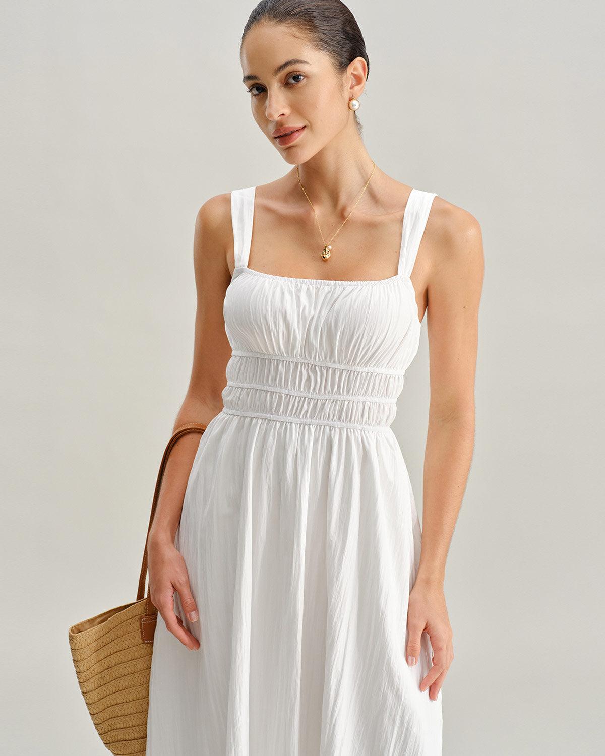 White Ruched Slip Maxi Dress Product Image