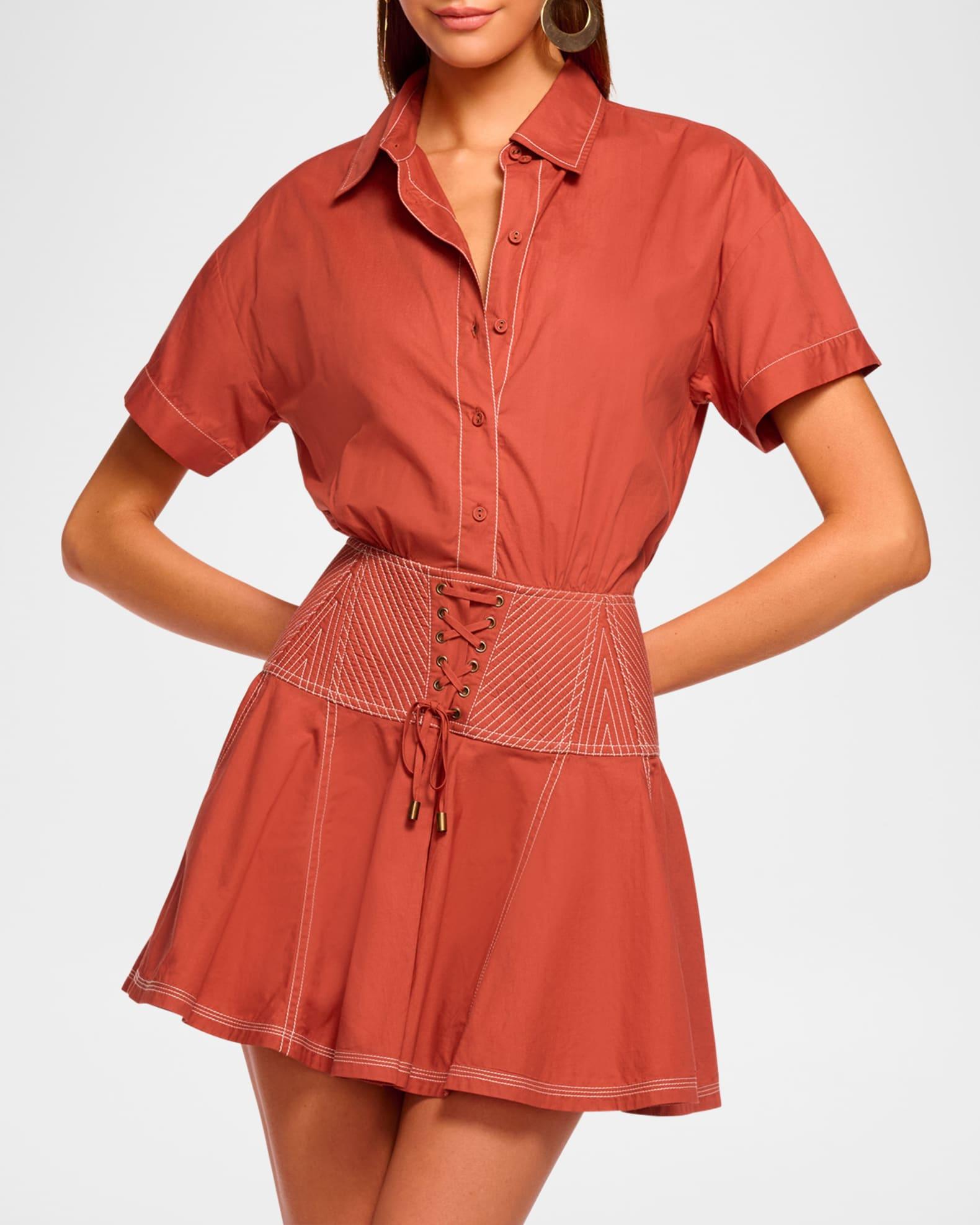Georgia Lace-Up Mini Shirtdress Product Image