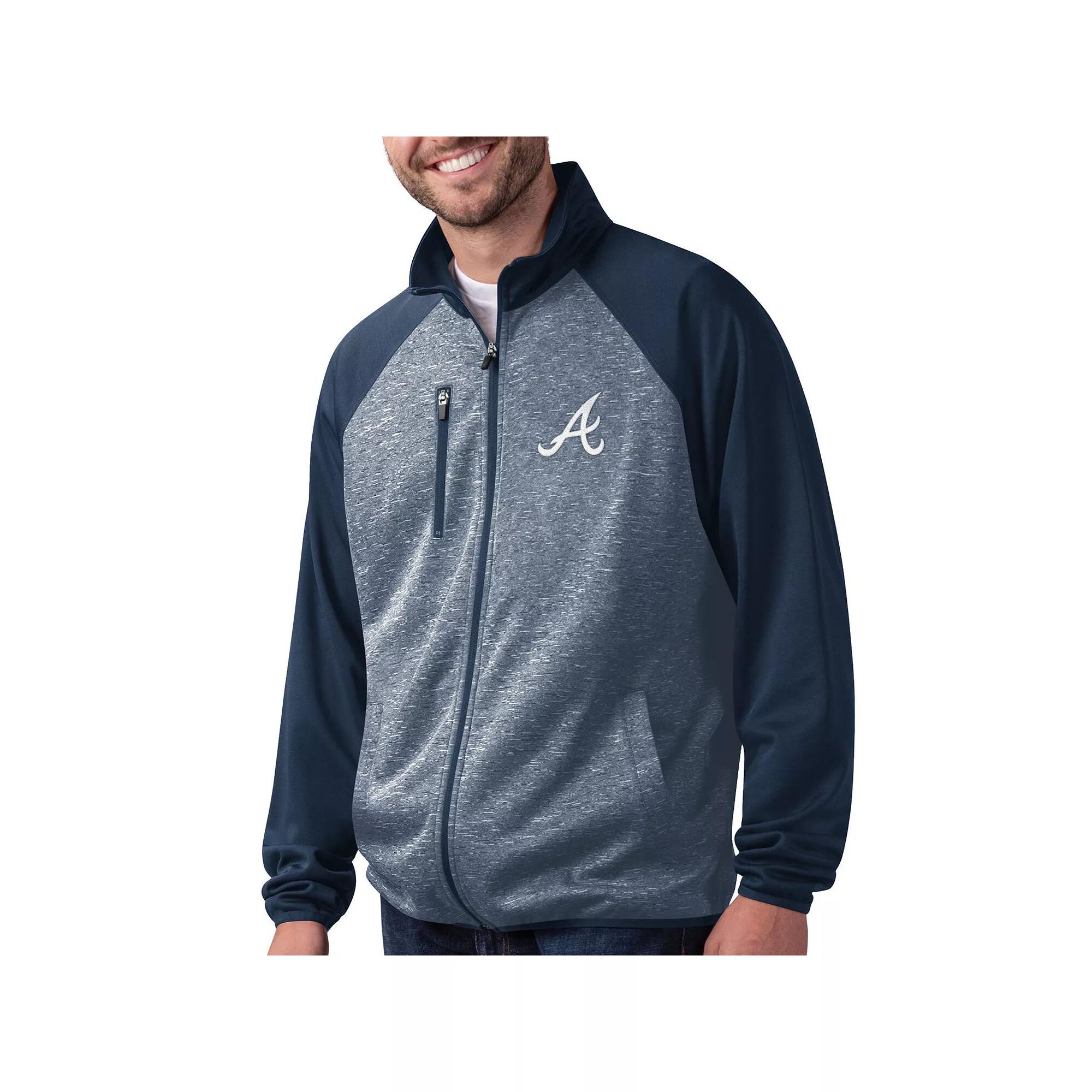 Men's G-III Sports by Carl Banks  Gray/Navy Atlanta Braves Runners Track Raglan Full-Zip Jacket, Size: Medium, Blue Product Image