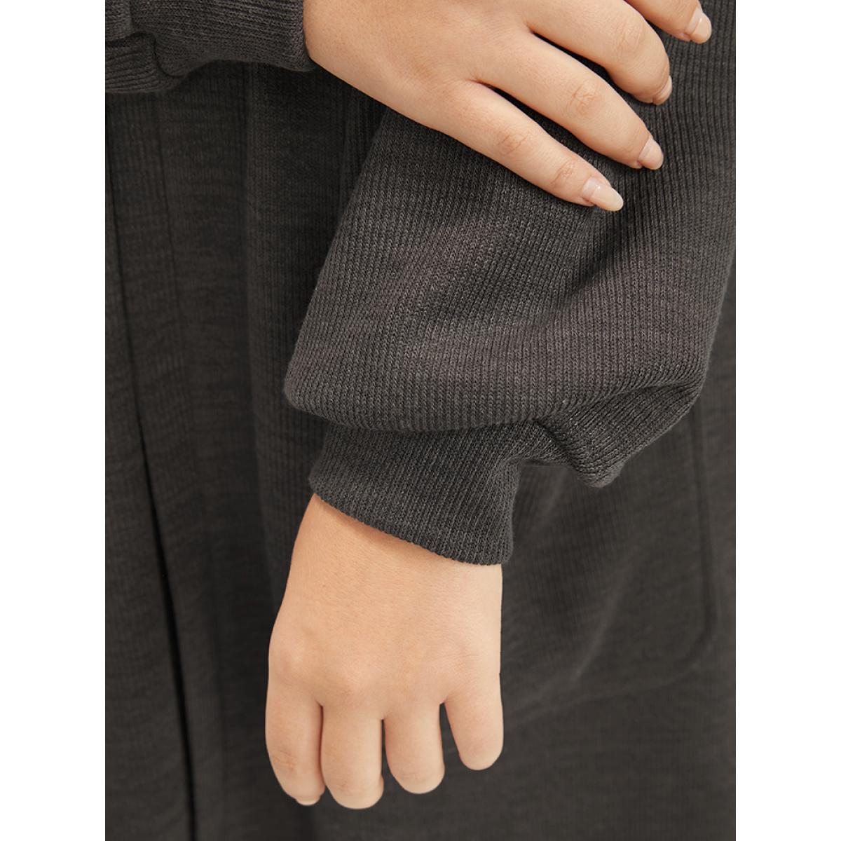 Plus Size Solid Pocket Belted Open Front Heather Coat Women DarkGray Casual Heather Ladies Dailywear Winter Coats BloomChic 28/5X Product Image