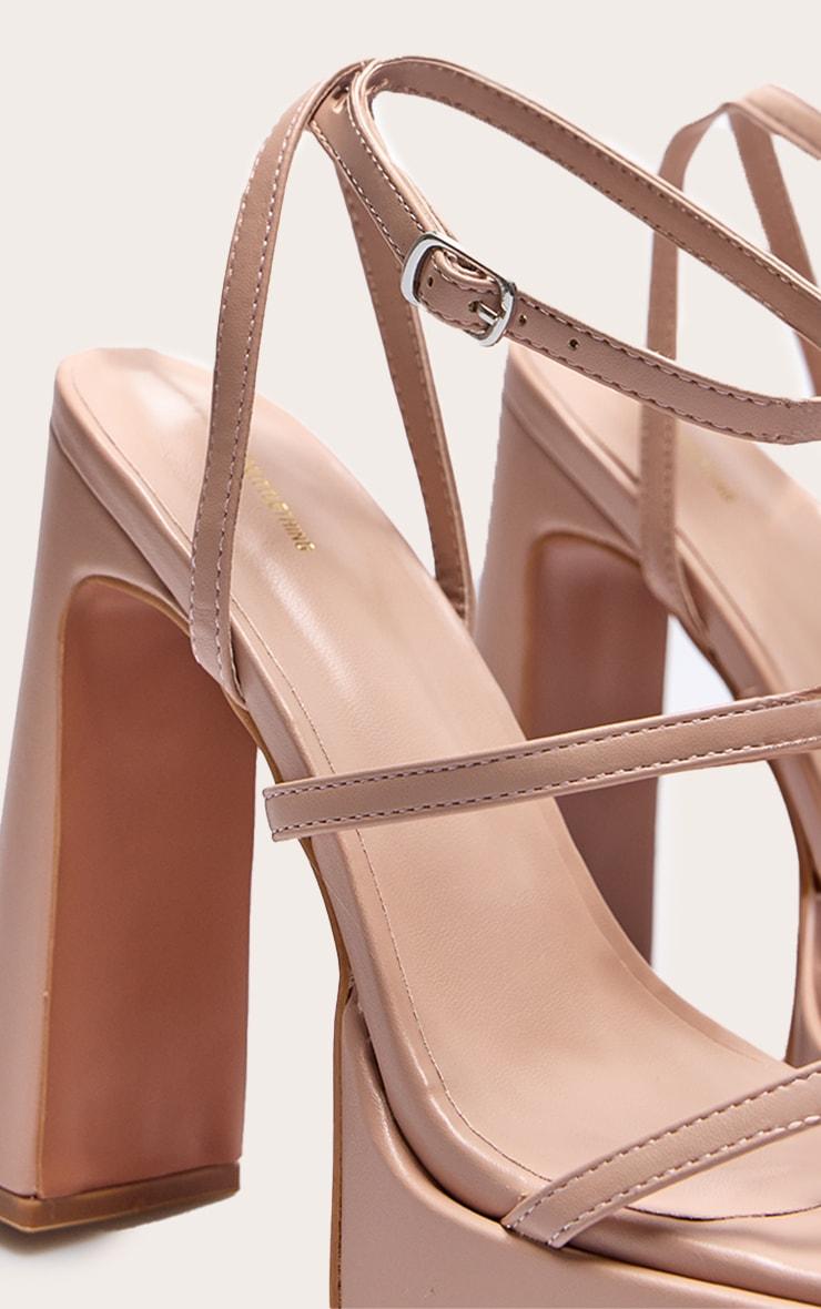 Nude Pu Square Toe Platform Heeled Sandals Product Image