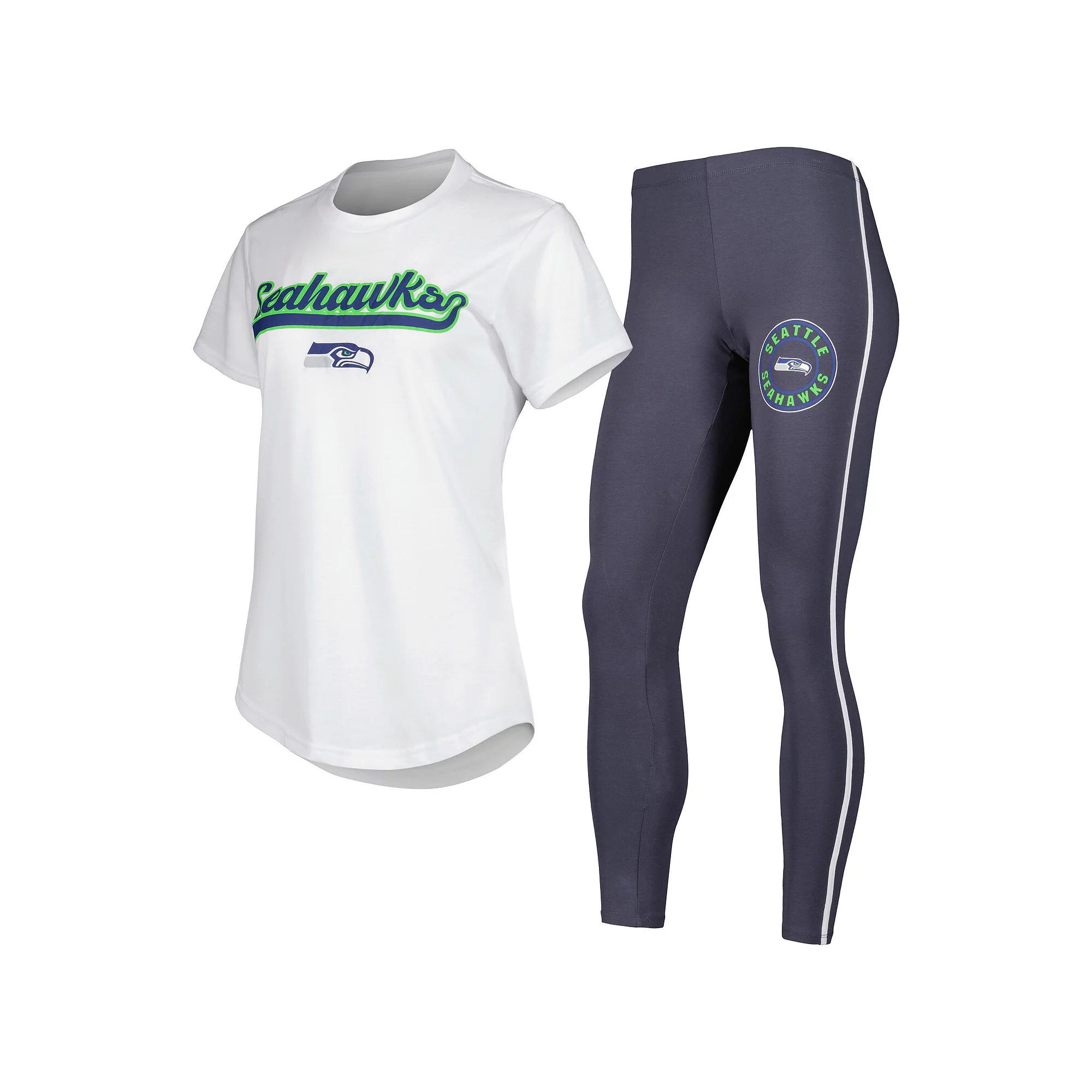 Women's Concepts Sport White/Charcoal Seattle Seahawks Sonata T-Shirt & Leggings Sleep Set,  Product Image
