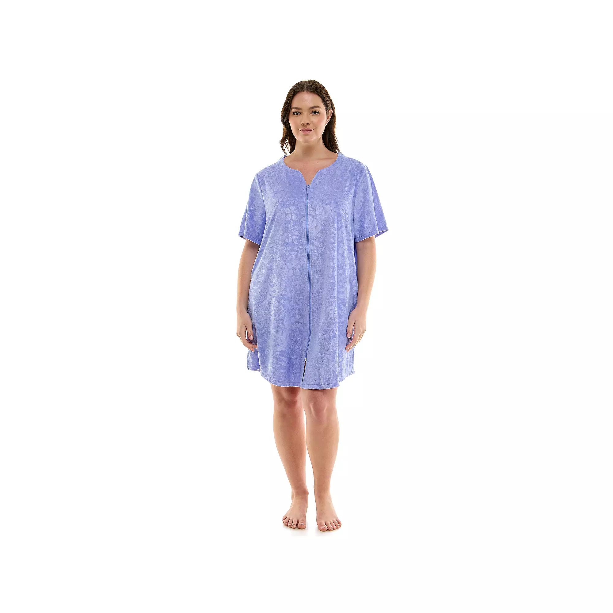 Plus Size Croft & Barrow® Embossed Honey Knit Terry Zip Robe, Women's, Size: 1XL, Cici Smp Trop Pruple Product Image