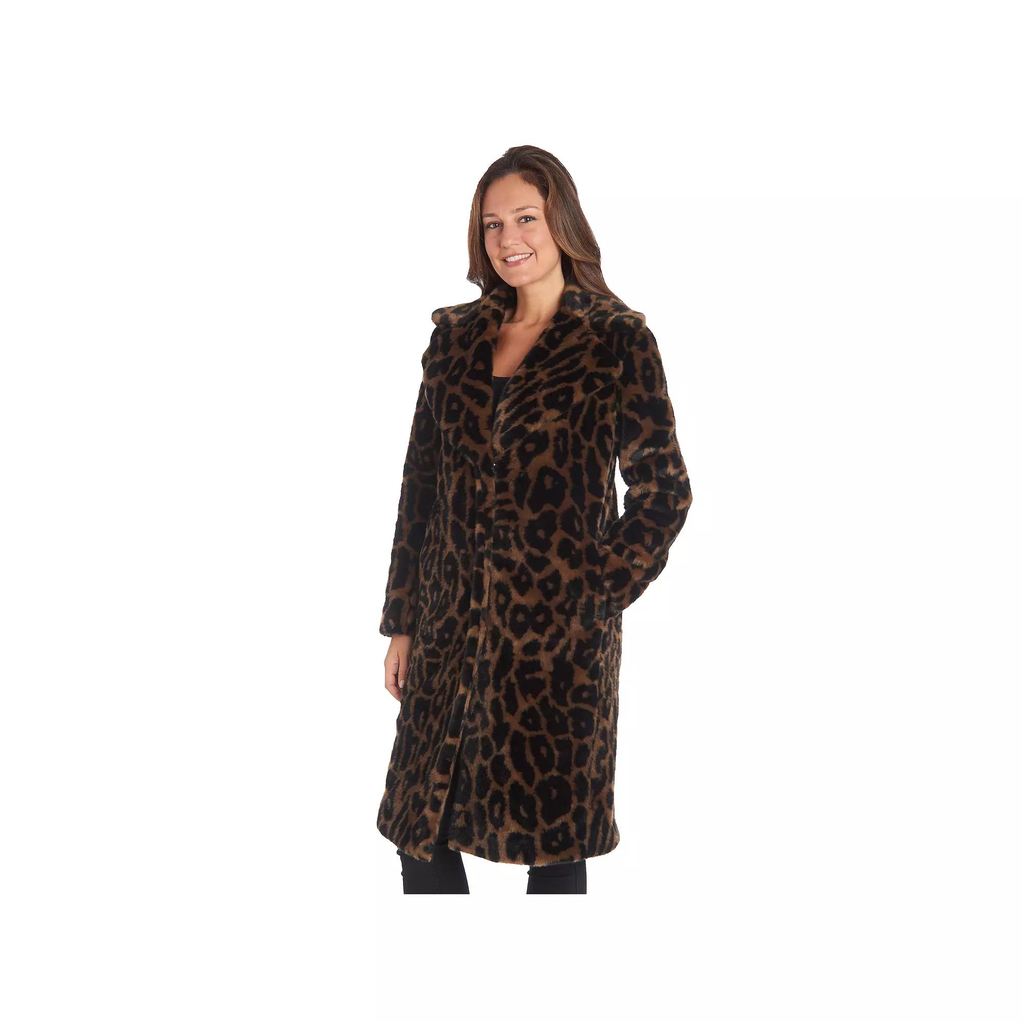 Women's Fleet Street Animal Print Faux-Fur Long Coat, Size: Medium, Leopard Product Image