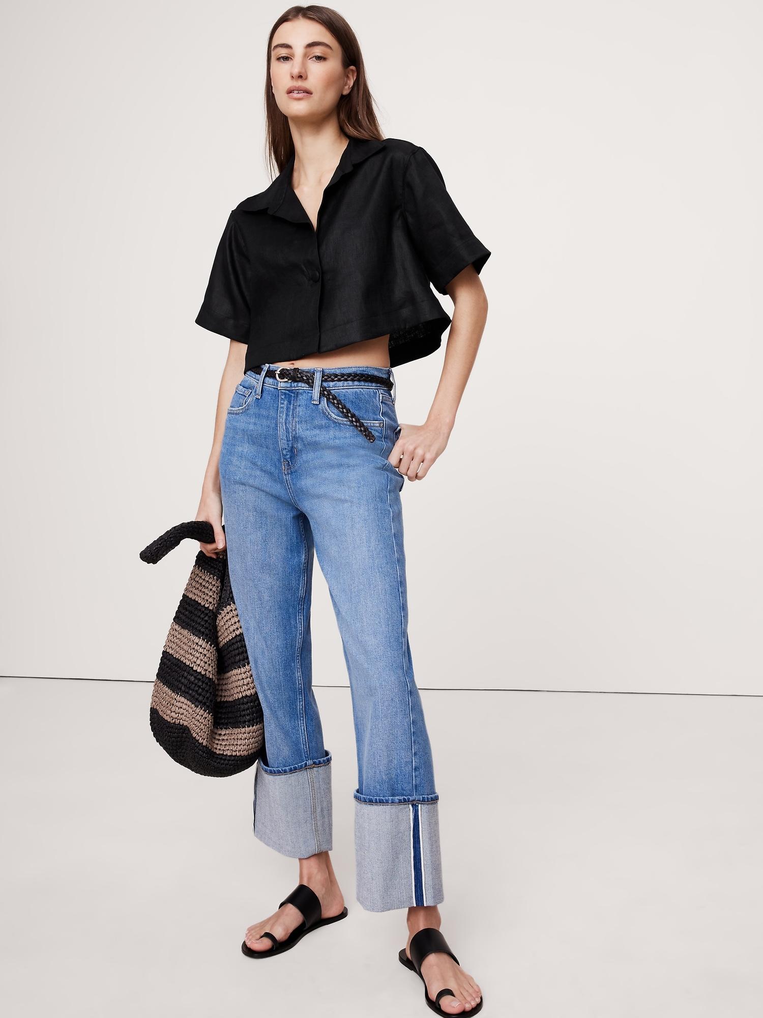 Oversized Linen Cropped Resort Shirt Product Image