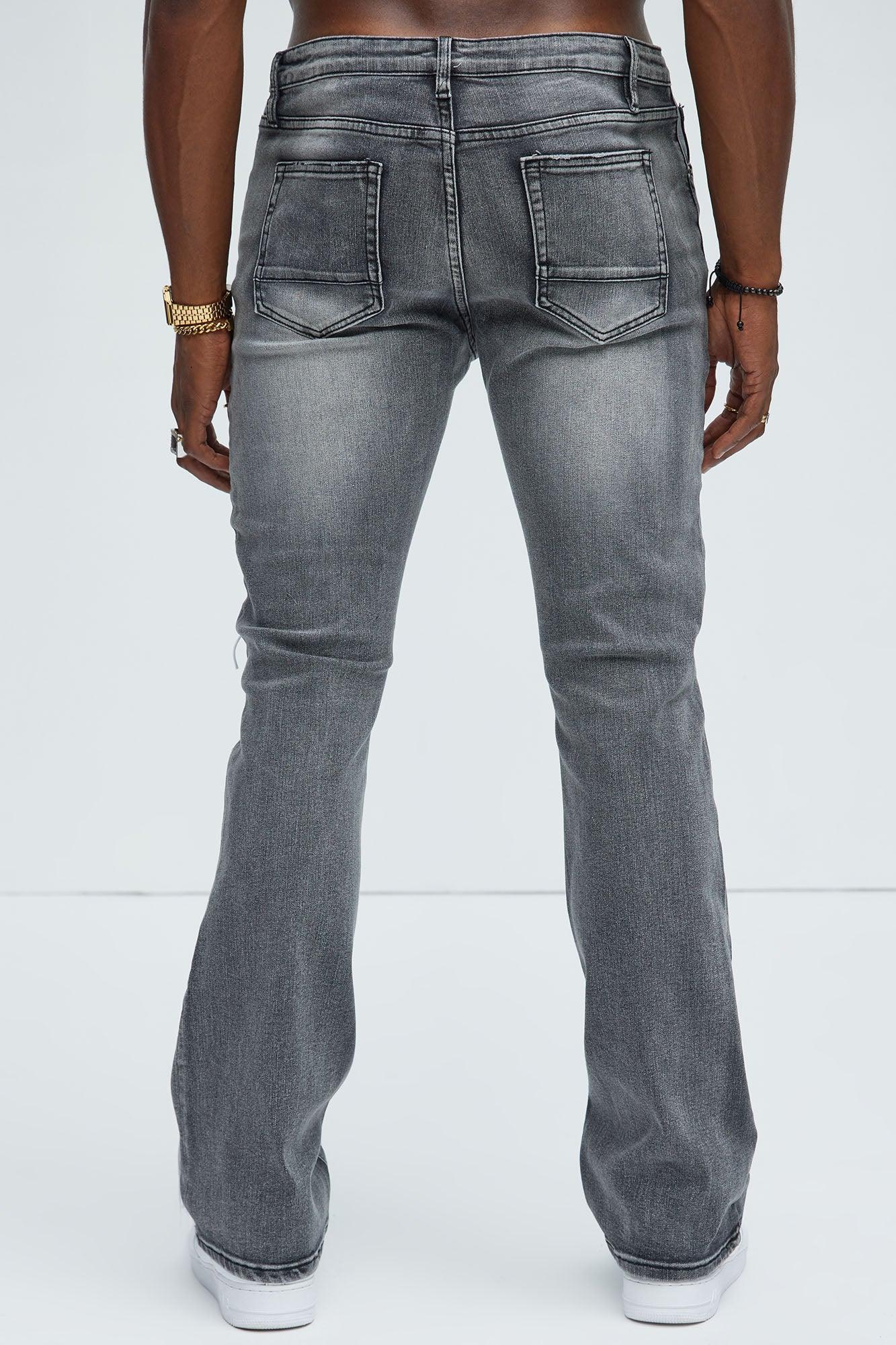 Morant Frayed Stacked Skinny Flare Jeans - Black Wash Product Image