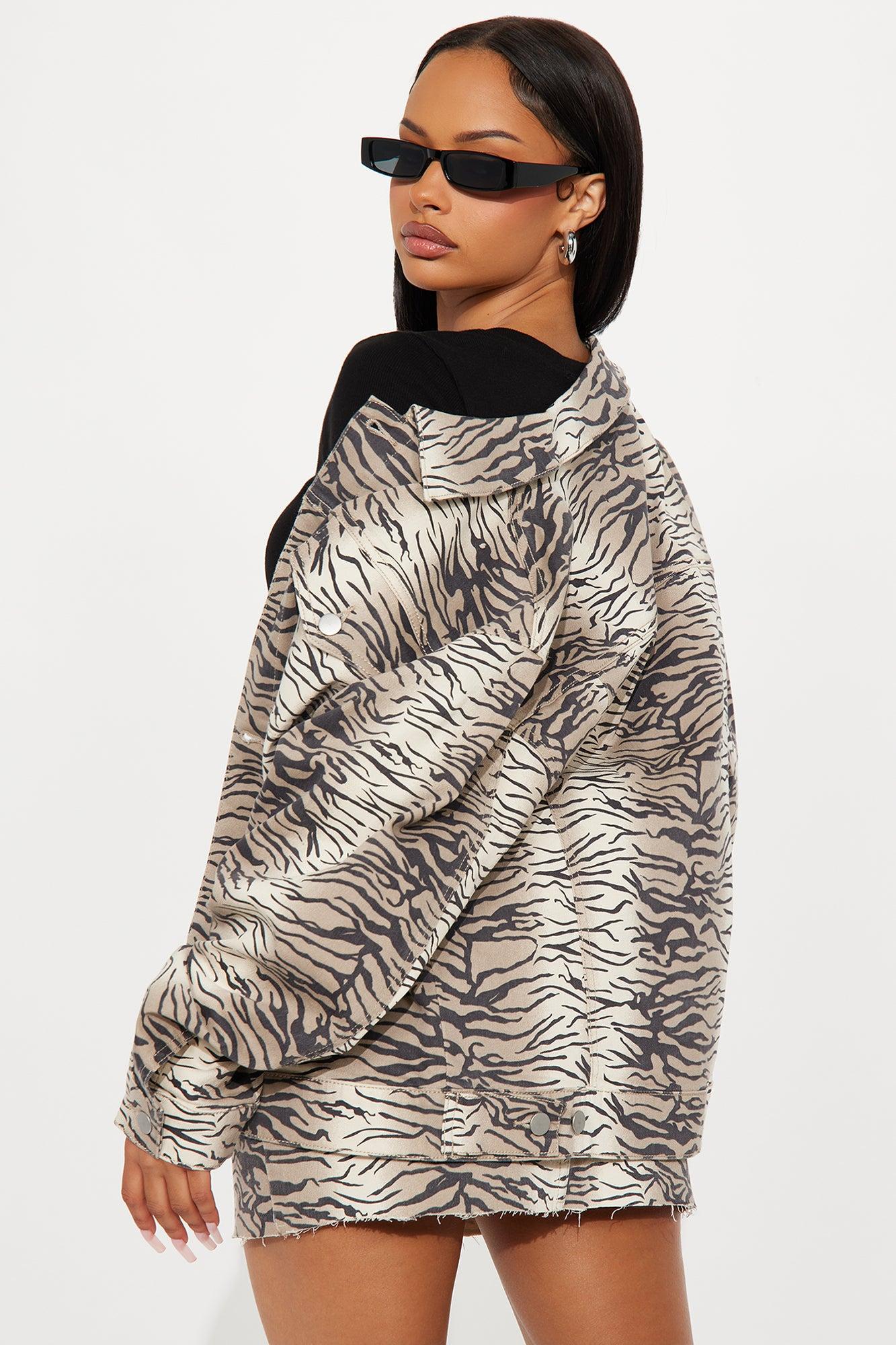 Unleash Your Wild Side Oversized Trucker Jacket - Brown/combo Female Product Image