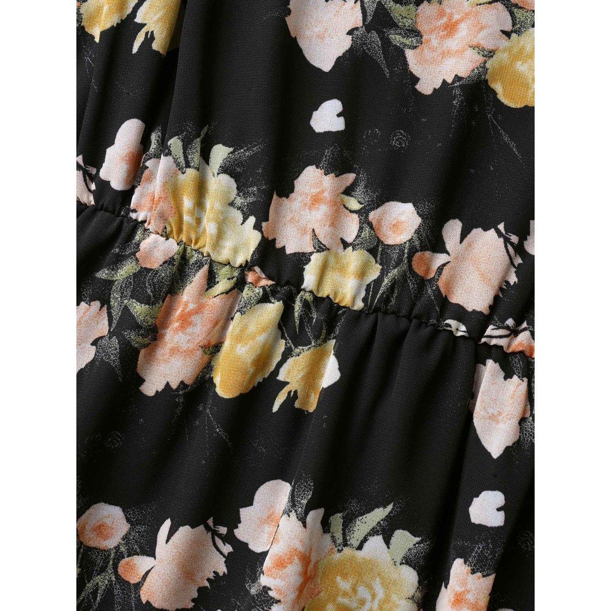 Plus Size Floral Tie Knot Elastic Waist Dress Black Women Formal Tie knot V-neck Sleeveless Curvy BloomChic 30/6X Product Image