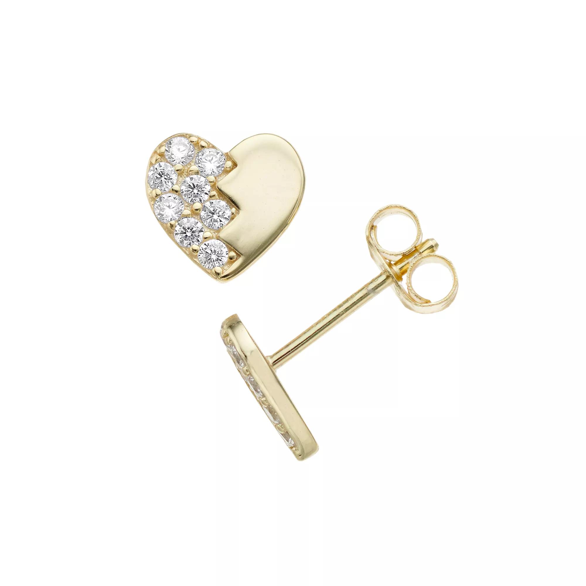 14k Gold Over Sterling Silver Cubic Zirconia Broken Heart Stud Earrings, Womens, Gold Tone Product Image