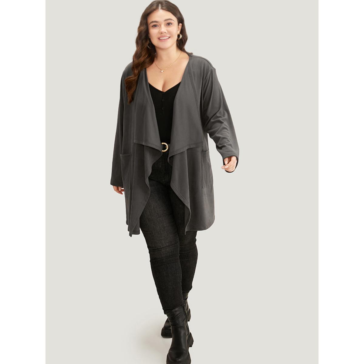 Plus Size Halloween Plain Pocket Belted Knot Coat Women DimGray Casual Plain Ladies Dailywear Winter Coats BloomChic 14-16/1X Product Image