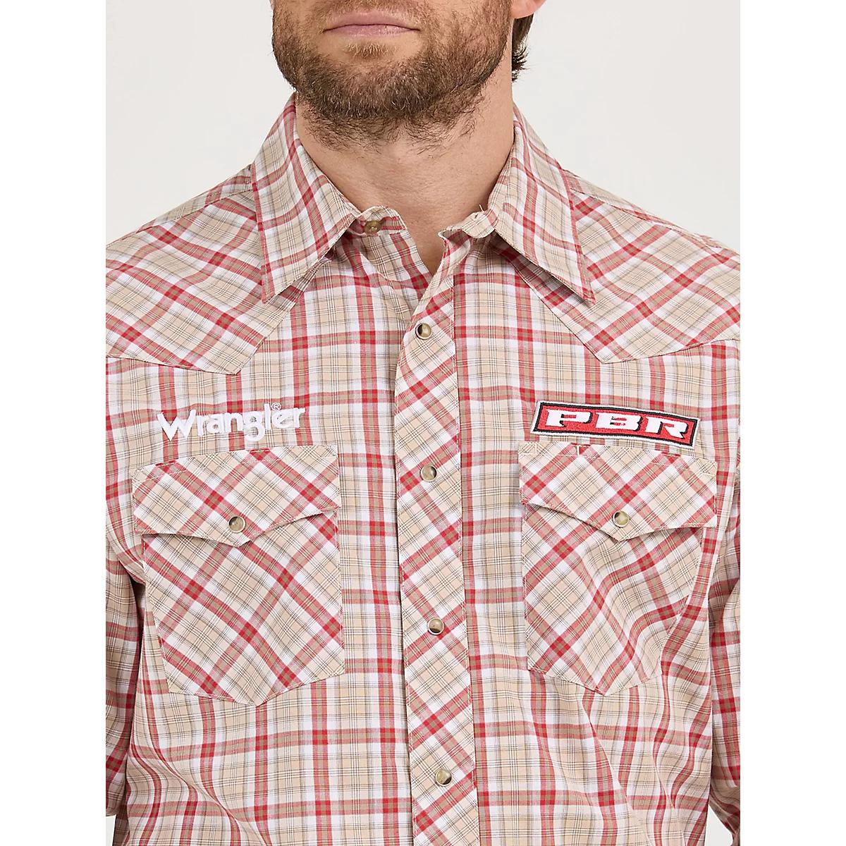 Men's Wrangler® PBR® Logo Long Sleeve Print Western Snap Shirt Crimson Product Image