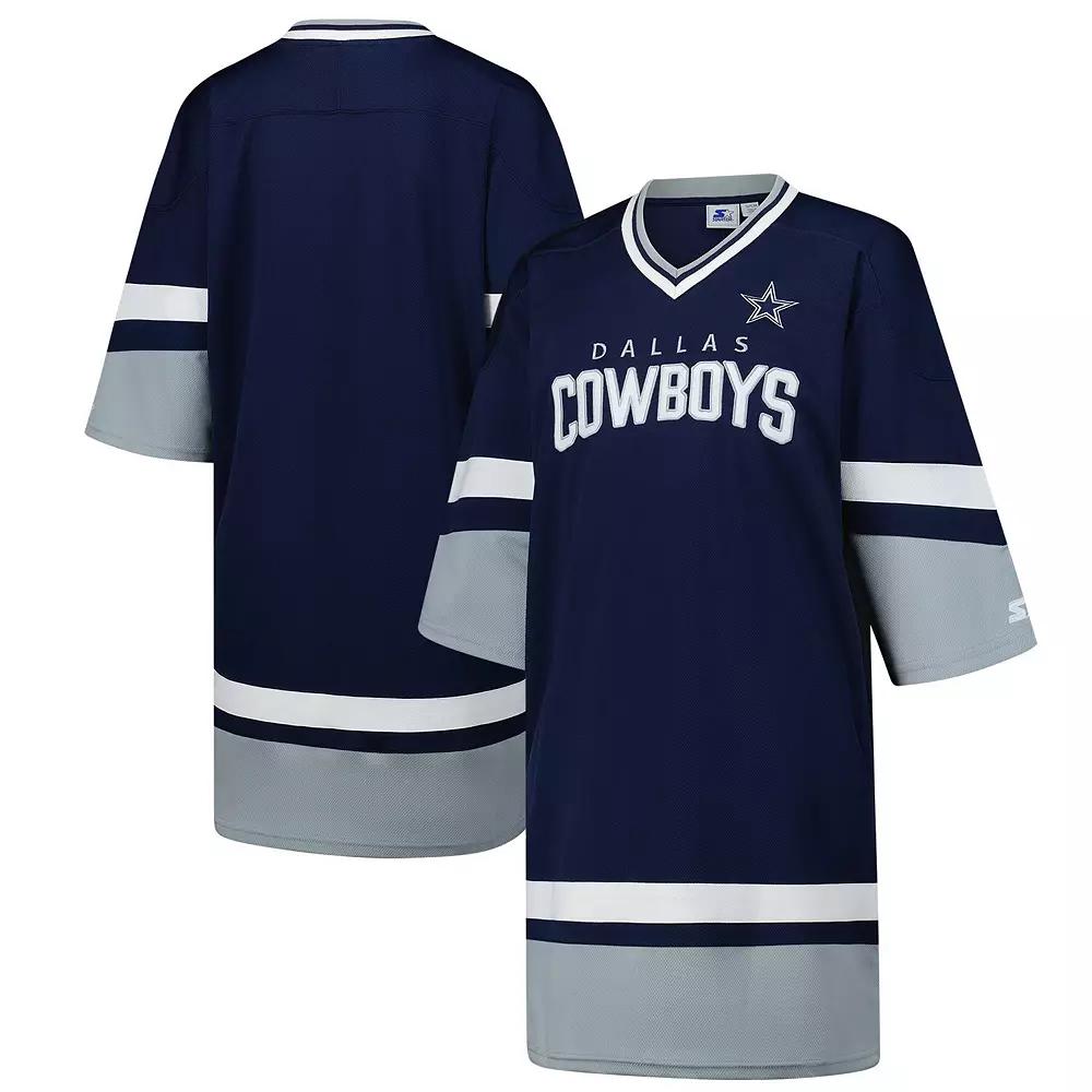 Women's Starter Navy Dallas Cowboys Slap Shot V-Neck 3/4 Sleeve Sneaker Dress,  Product Image