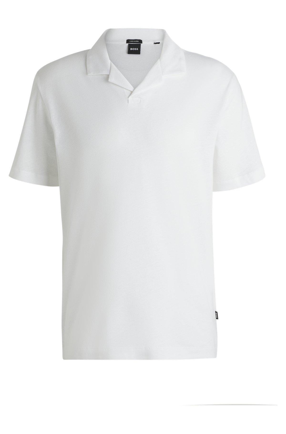 Cotton-linen polo shirt with Johnny collar Product Image
