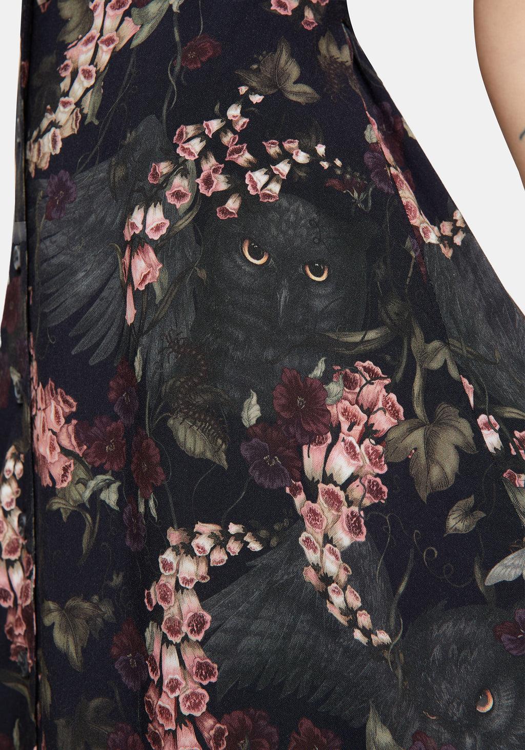 Noctua Owl Foxglove Printed Button Up Cami Mini Dress Product Image