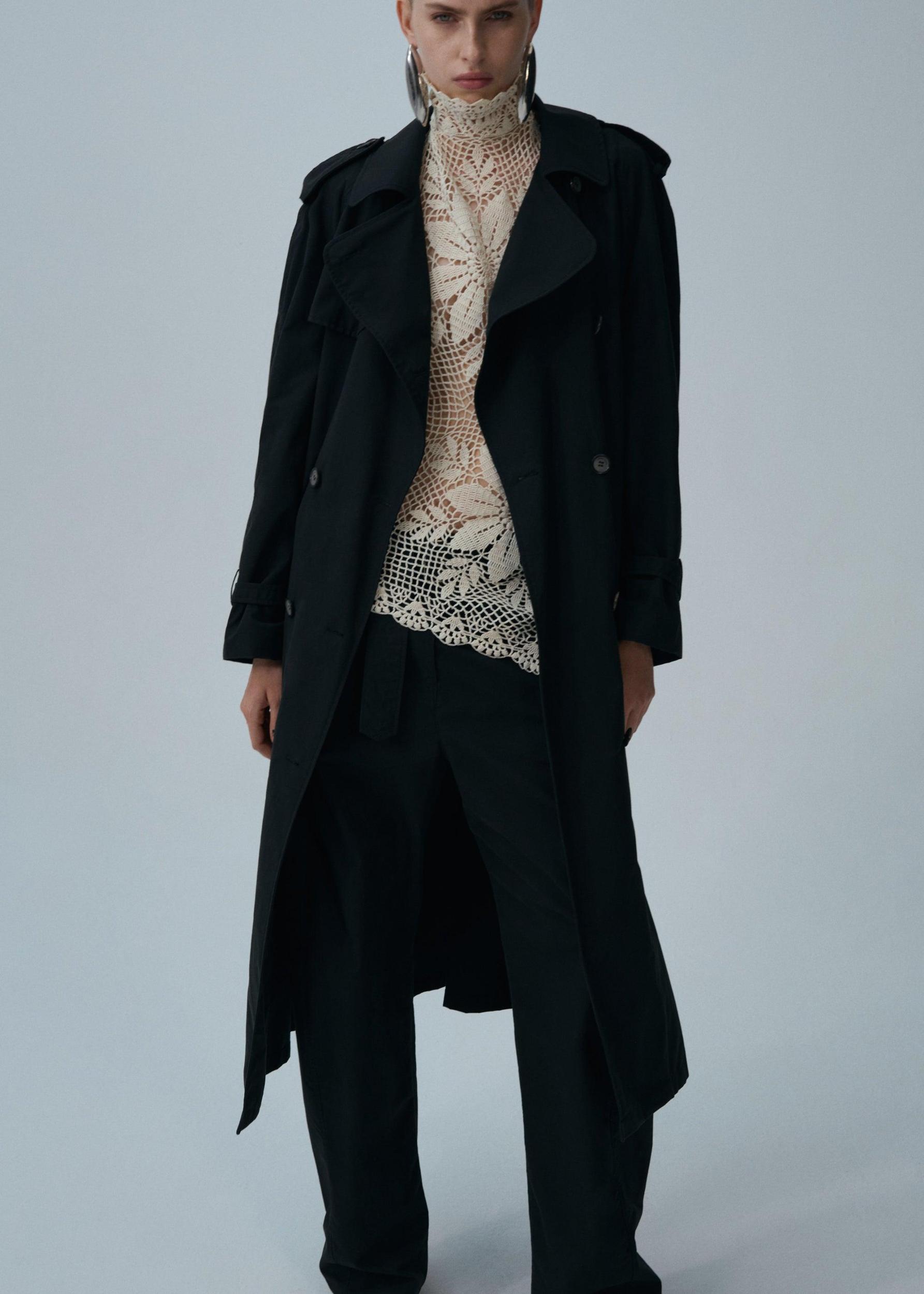 Mid-length cotton trench coat in black Product Image
