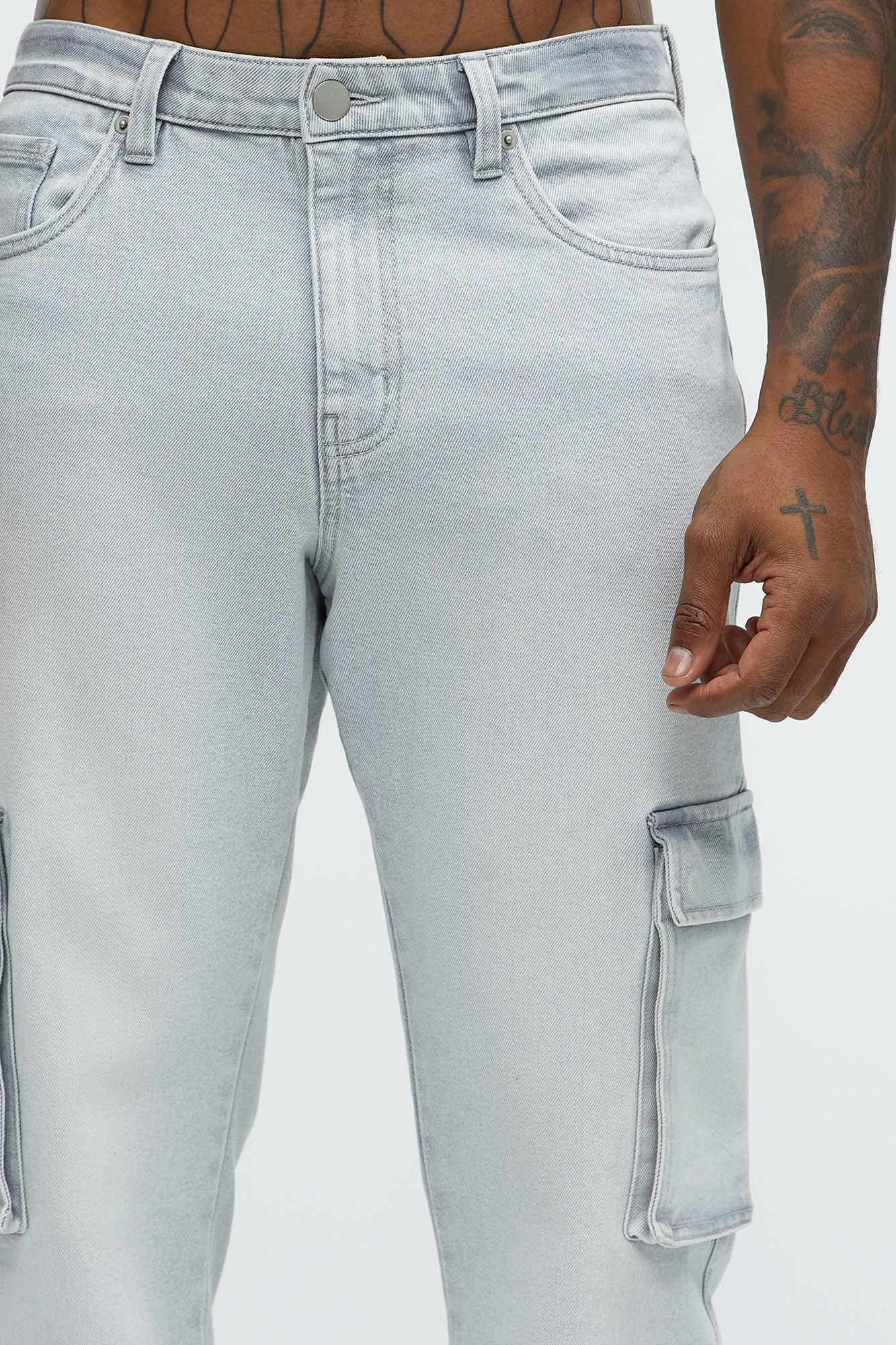 Classic Straight Cargo Jeans - Grey/Blue Product Image