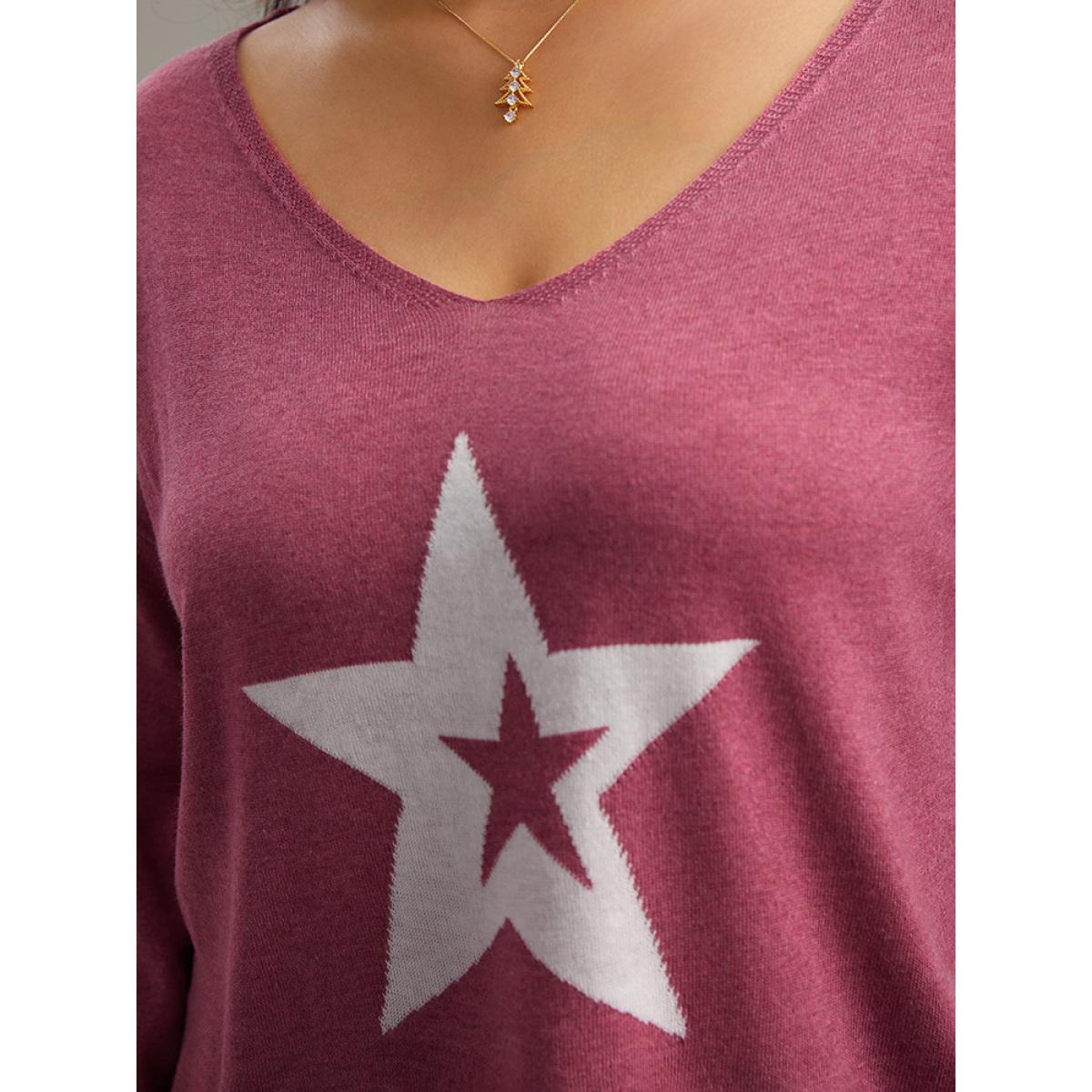 Plus Size Supersoft Essentials Star V Neck Pullover Rust Women Casual Long Sleeve V-neck Dailywear Pullovers BloomChic 28/5X Product Image