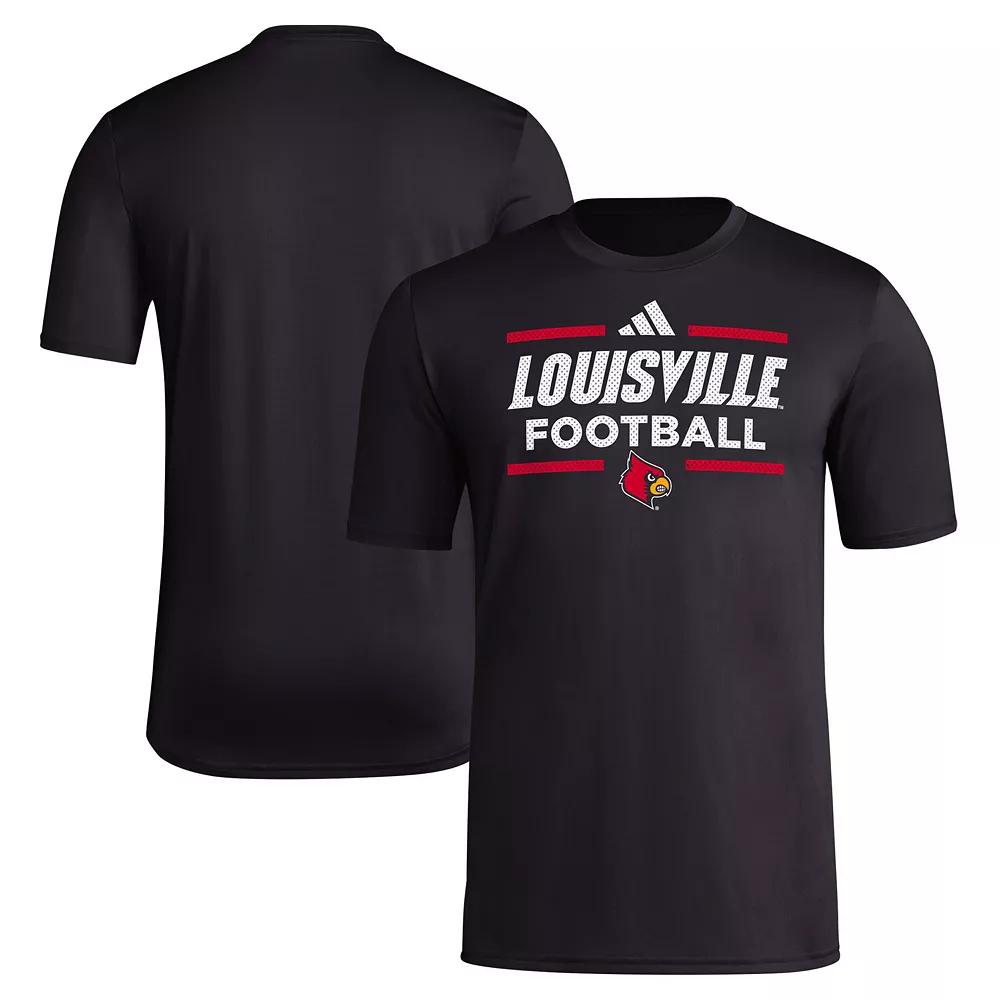 Men's adidas Black Louisville Cardinals Locker Football Pre-Game AEROREADY T-Shirt, Size: Large Product Image