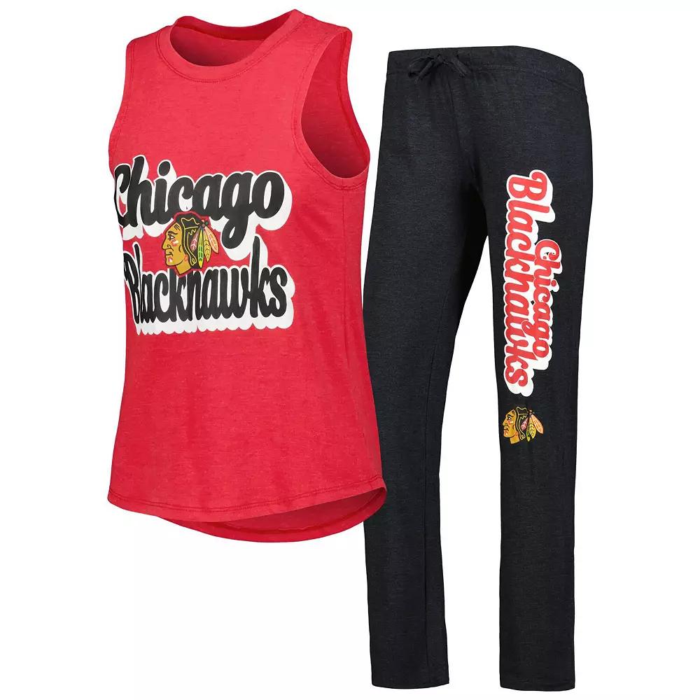 Women's Concepts Sport Heather Red/Heather Black Chicago Blackhawks Meter Muscle Tank Top & Pants Sleep Set,  Product Image