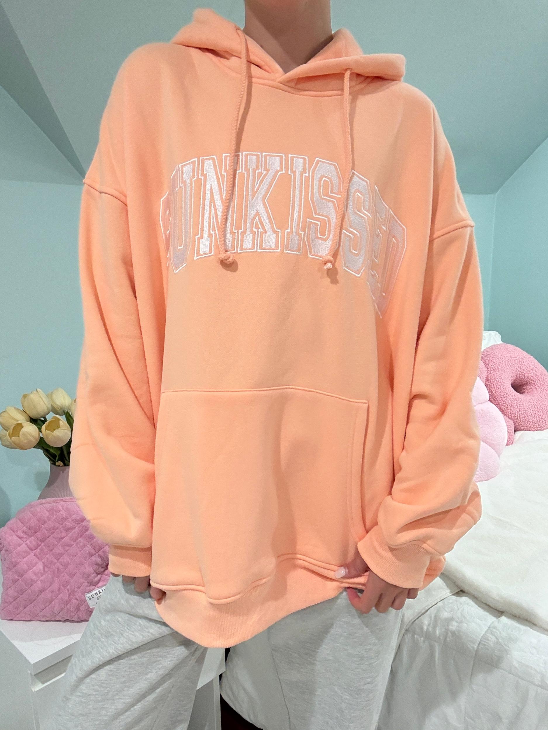 Sherbet Orange Varsity Embroider Hoodie Product Image