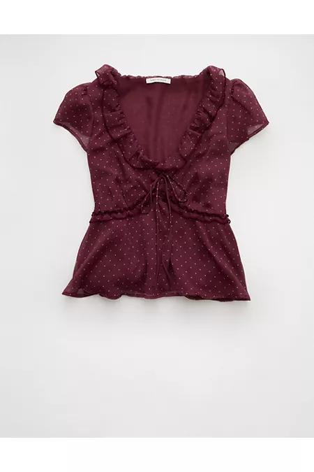 AE V-Neck Chiffon Babydoll Blouse Women's Product Image