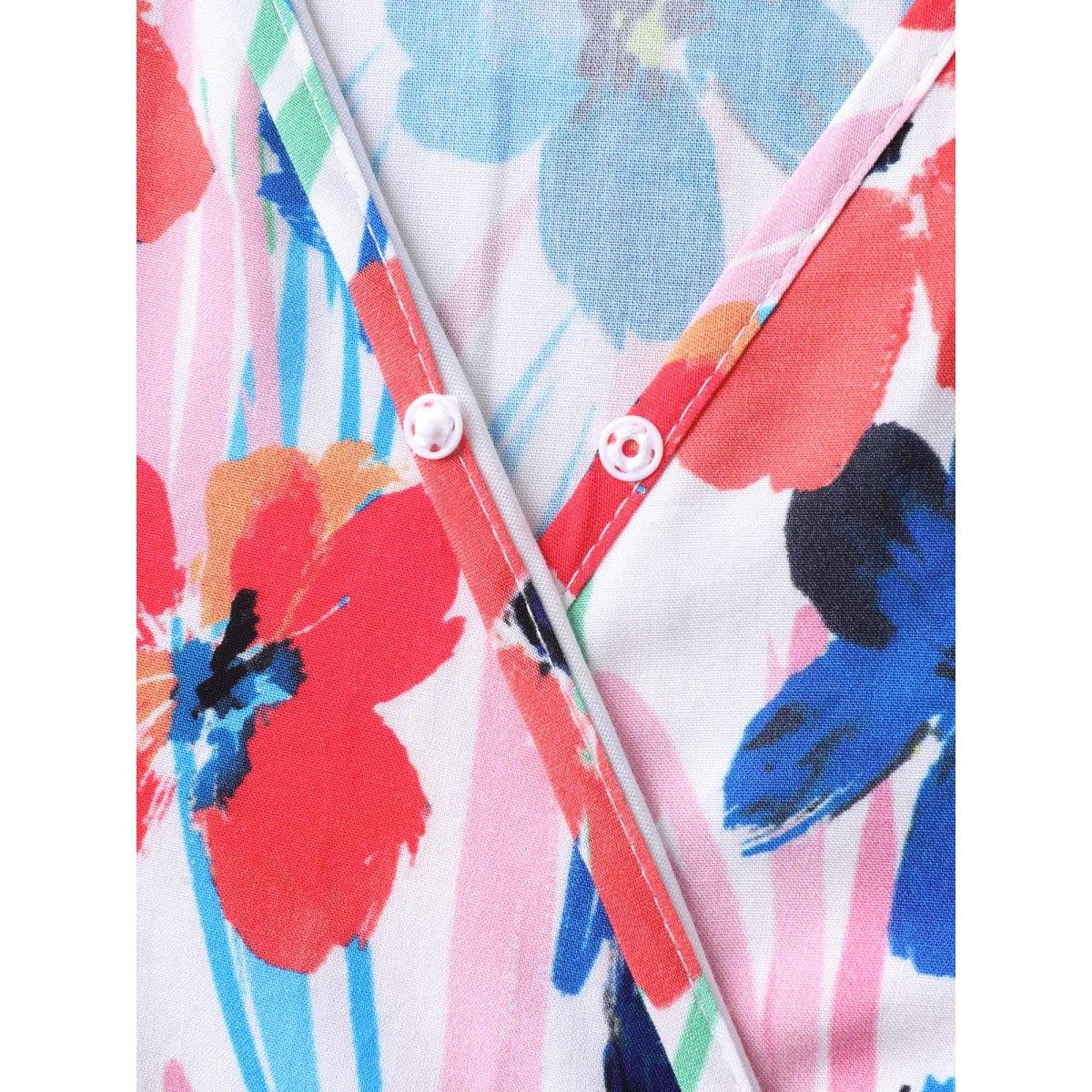 Plus Size Rayon Floral Print Surplice Pockets Midi Dress Multicolor Women Overlap Collar Cap Sleeve Curvy BloomChic 30/6X Product Image