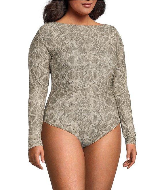Good American Plus Size Mesh Boatneck Long Sleeve Bodysuit Product Image
