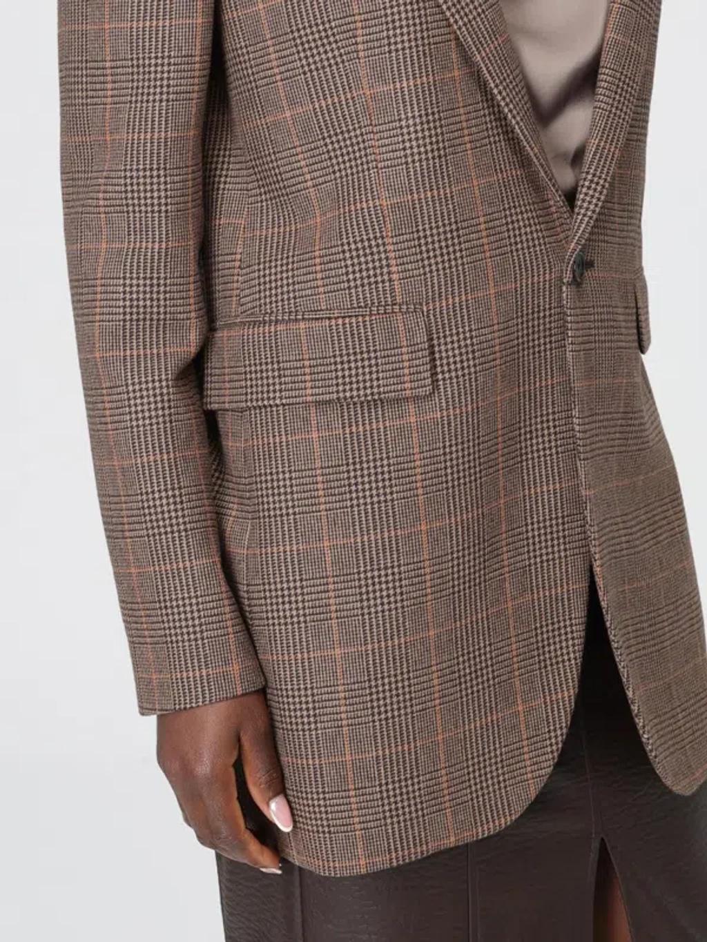 SAINT LAURENT Single-breasted Slim Houndstooth Plaid Blazer In Brown Product Image