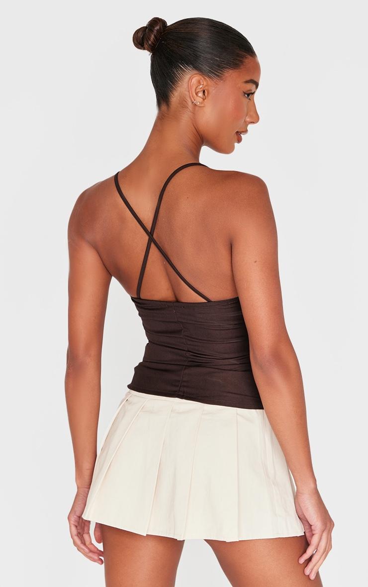 Chocolate Woven Bust Detail Cross Strap Long Top Product Image