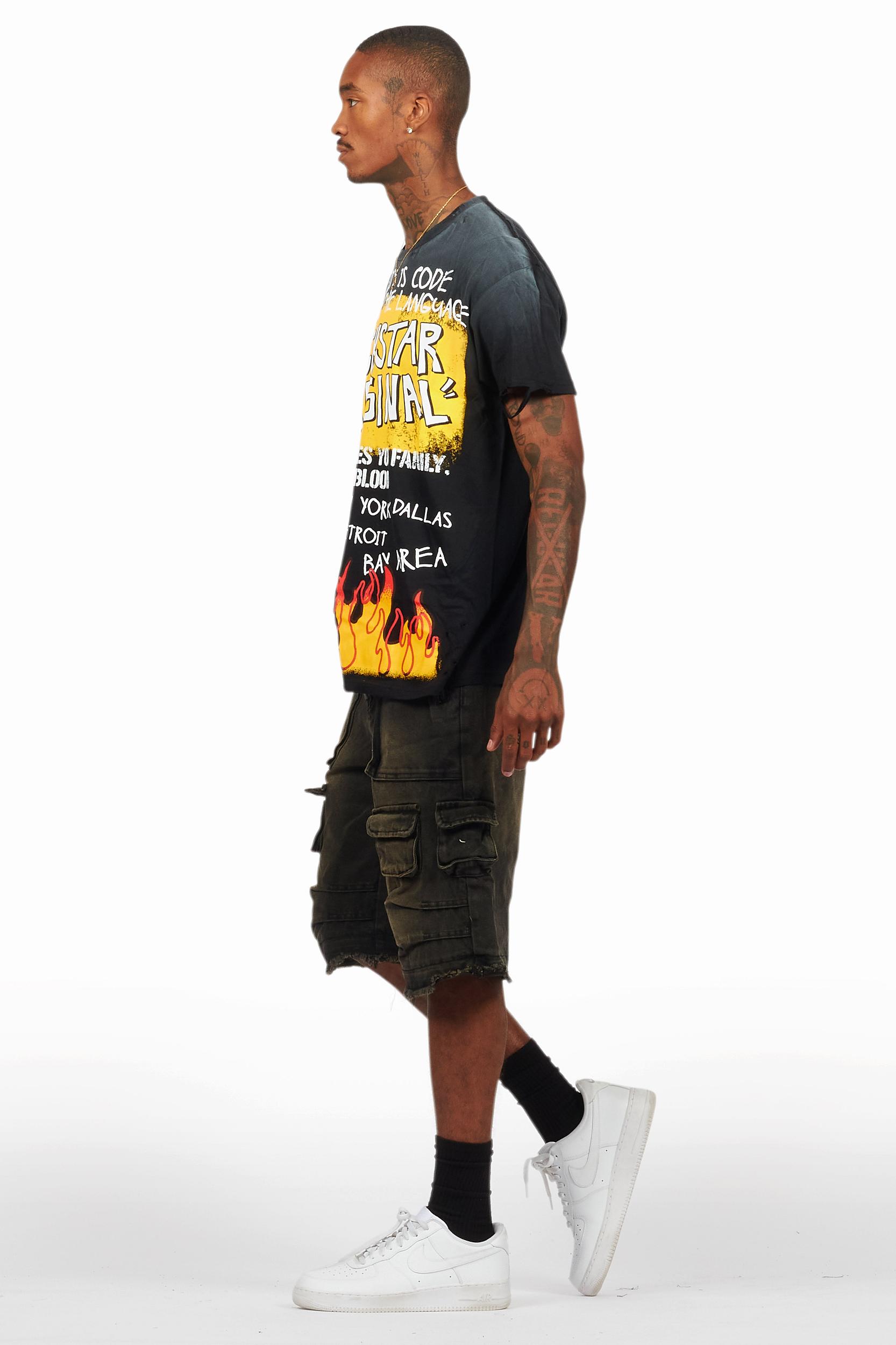 Beno Black/Yellow T-Shirt/Denim Short Set Male Product Image