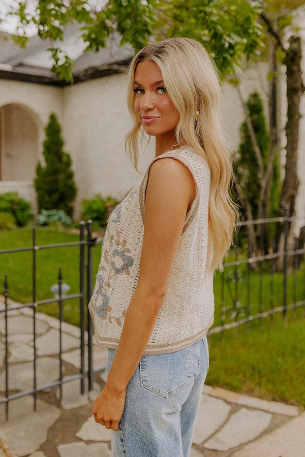 Boho Lifestyle Floral Knit Vest Top Product Image