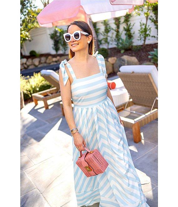 SAIL to SABLE x Style Charade Stripe Print Square Neck Tie Shoulder Sleeveless Maxi Dress Product Image