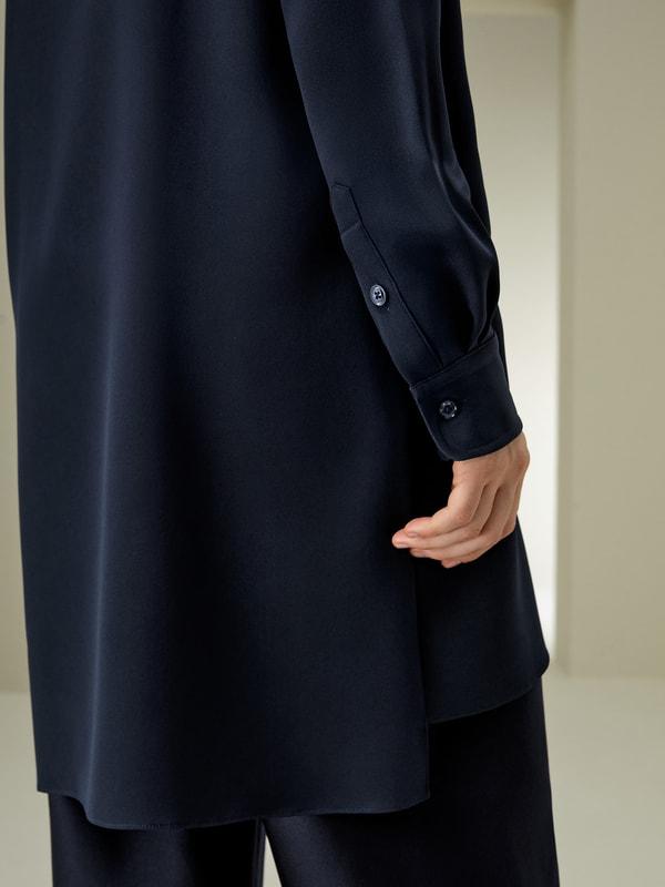 LILYSILK Shirt for Women Silk - Midnight Blue Mulberry Silk - Organic Long Sleeve Tops XS Product Image