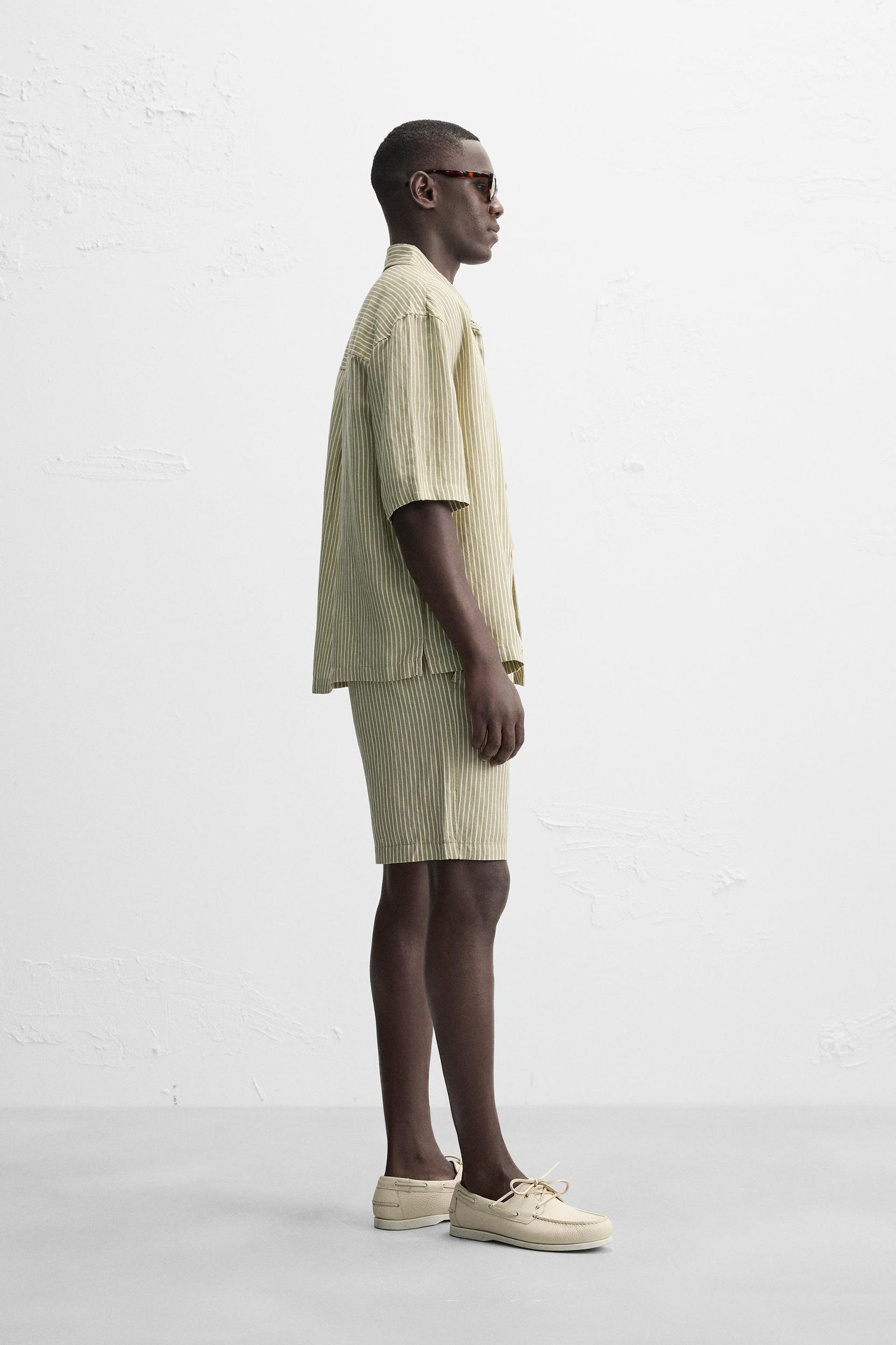 STRIPED LINEN VISCOSE SHORTS Product Image