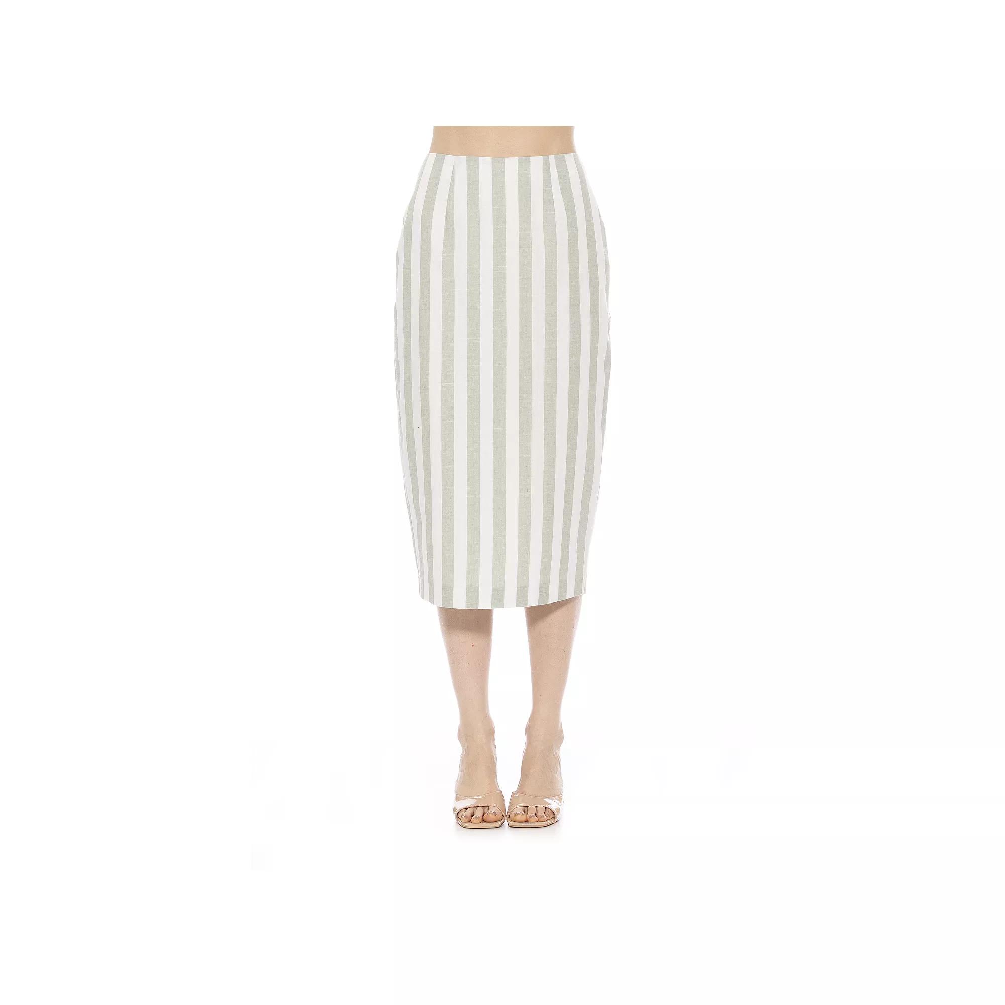 Women's ALEXIA ADMOR Jacki Stripe Midi Pencil Skirt, Size: 2, Yellow Stripe Product Image