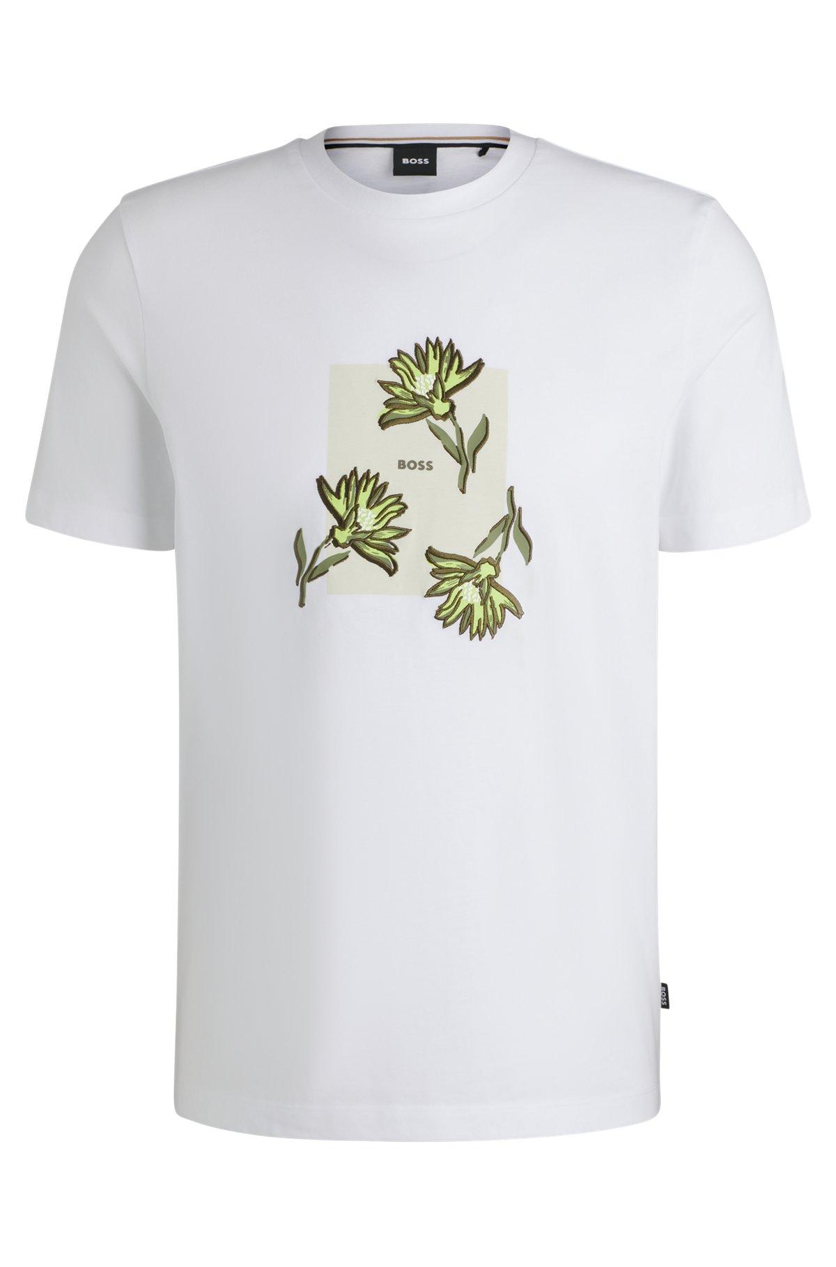 BOSS - Cotton-jersey T-shirt with floral artwork - White Product Image