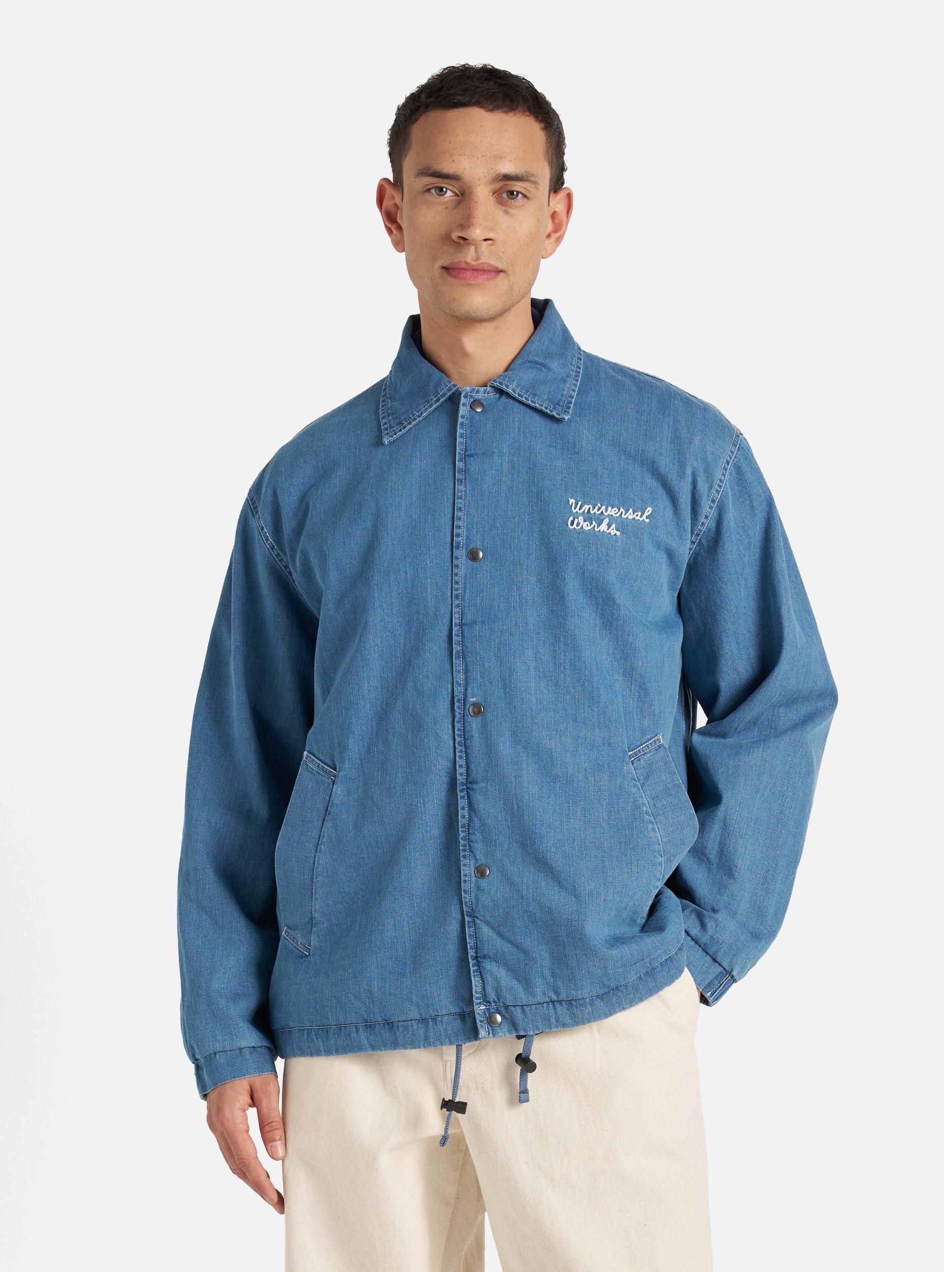 Washed Indigo 8oz Organic Denim Head Coach Jacket Product Image