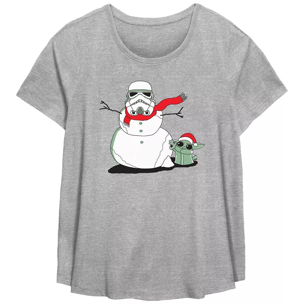 Plus Size Star Wars The Mandalorian Grogu And Storm Trooper The Snowman Flowy Graphic Tee, Women's, Size: 1XL, Grey Gray Product Image