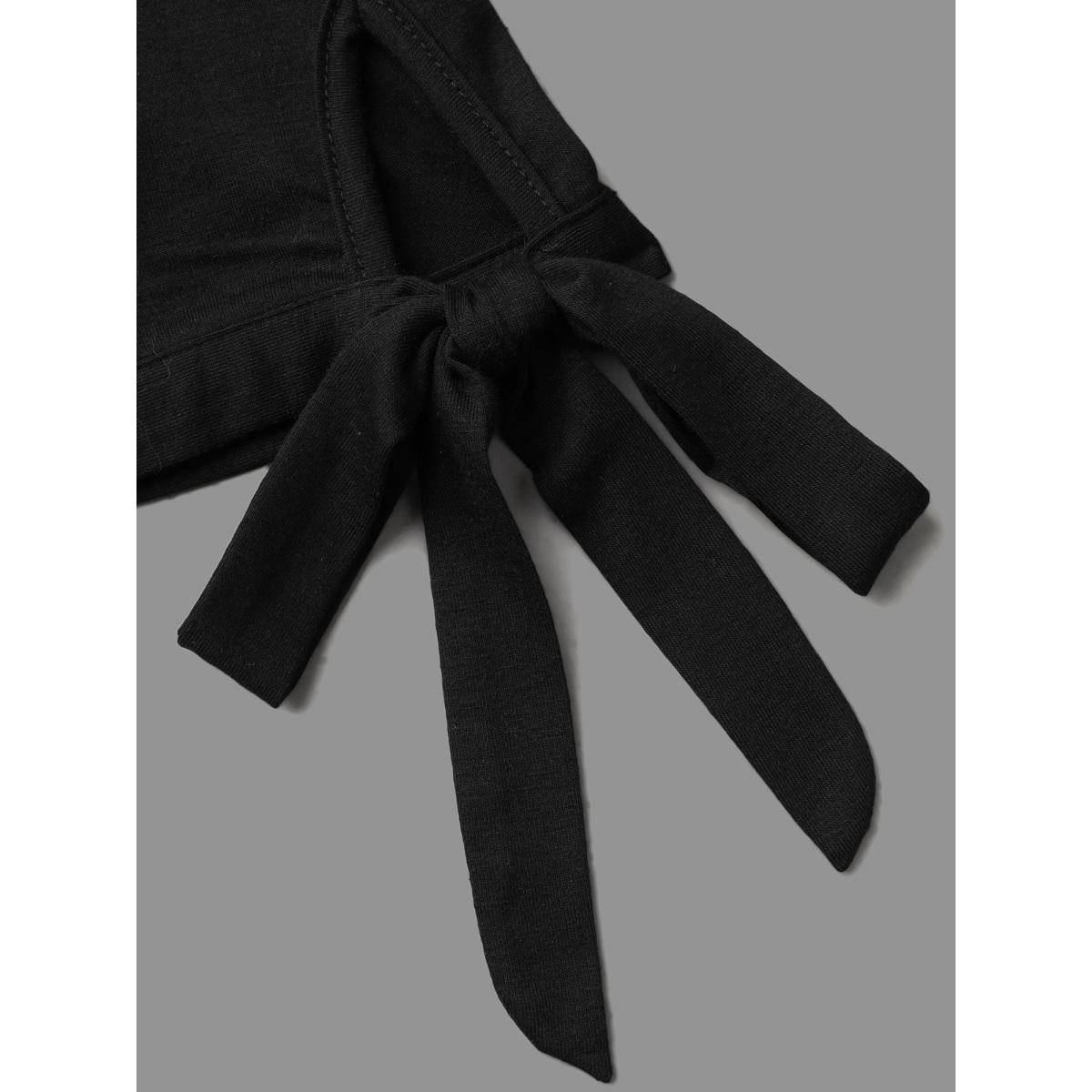 Plus Size Color Block Tie-Knot Fitted Midi Dress Black Women Casual Tie knot Knit Dresses Bloomchic 14-16/1X Product Image