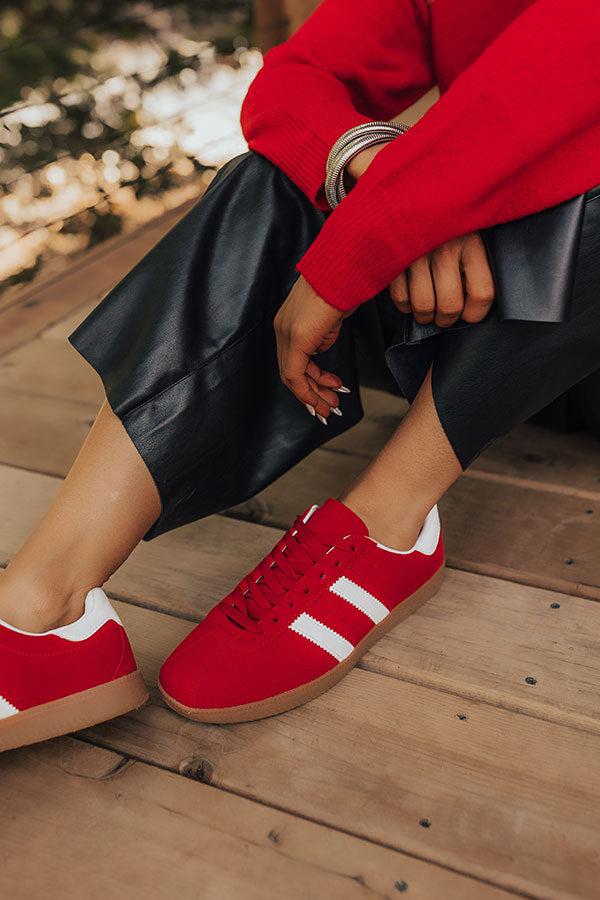 The Sutton Faux Suede Sneaker in Red Product Image