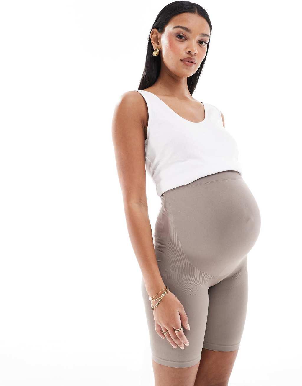 Mamalicious Maternity seamless shorts in taupe Product Image