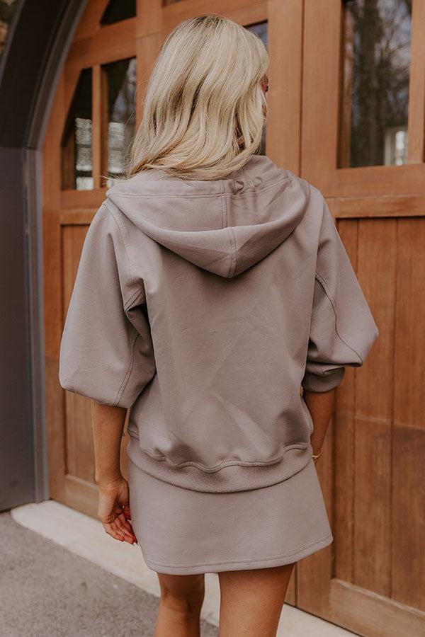 Bistro Cutie Zip Up Sweater in Taupe Product Image