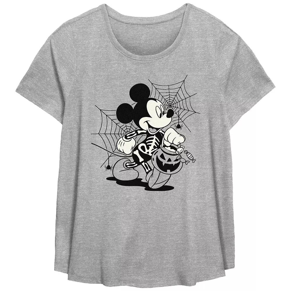 Disney's Mickey Mouse Skeleton Trick Or Treater Plus Size Flowy Graphic Tee, Women's, Size: 4XL, Grey Gray Product Image