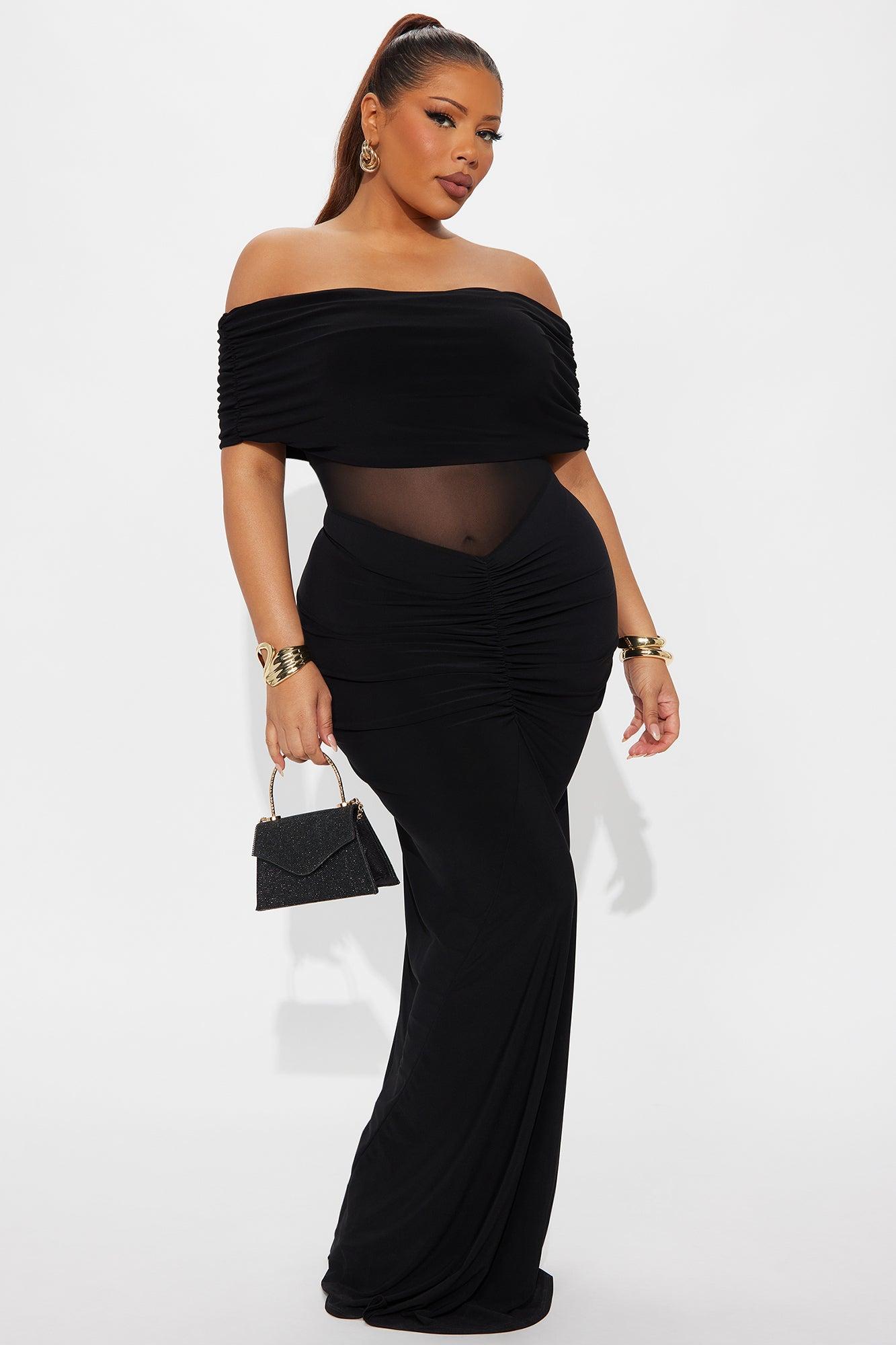 Jesika Ruched Off Shoulder Maxi Dress - Black Female Product Image
