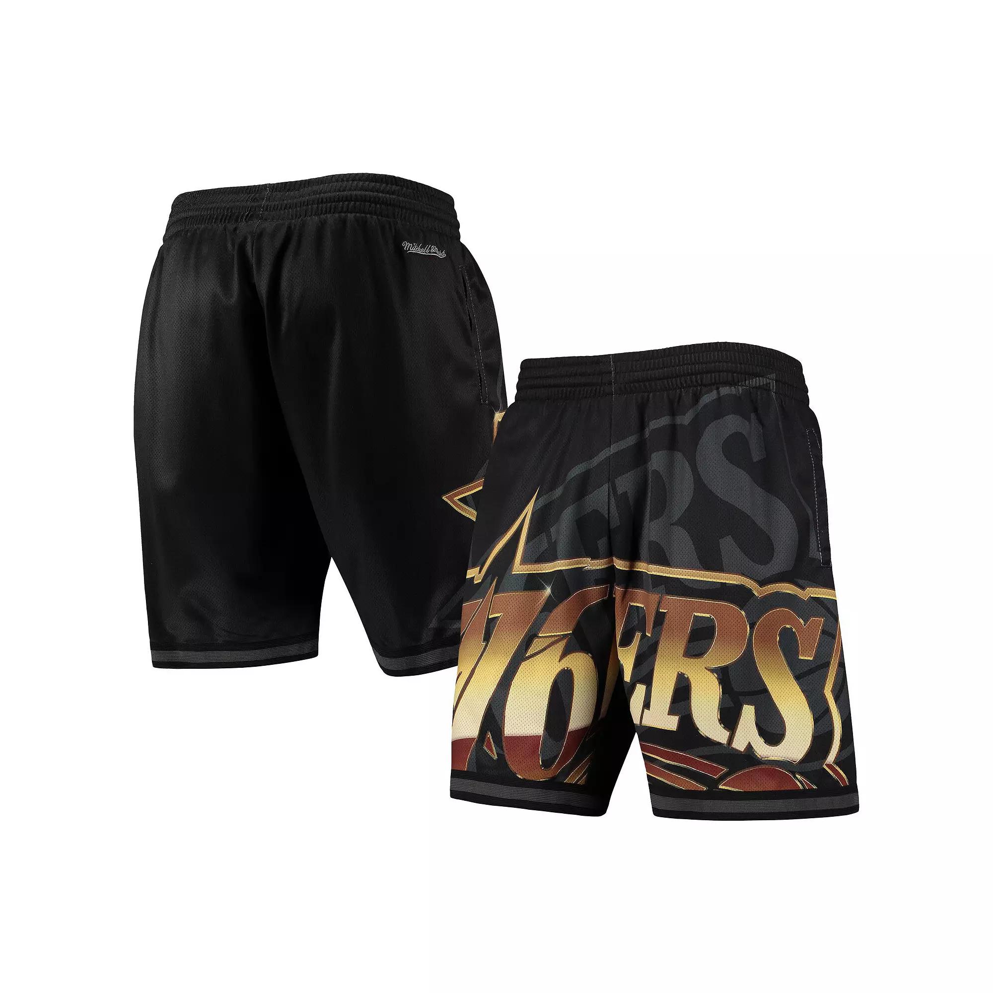 Men's Mitchell & Ness Black Philadelphia 76ers Big Face 4.0 Fashion Shorts,  Product Image