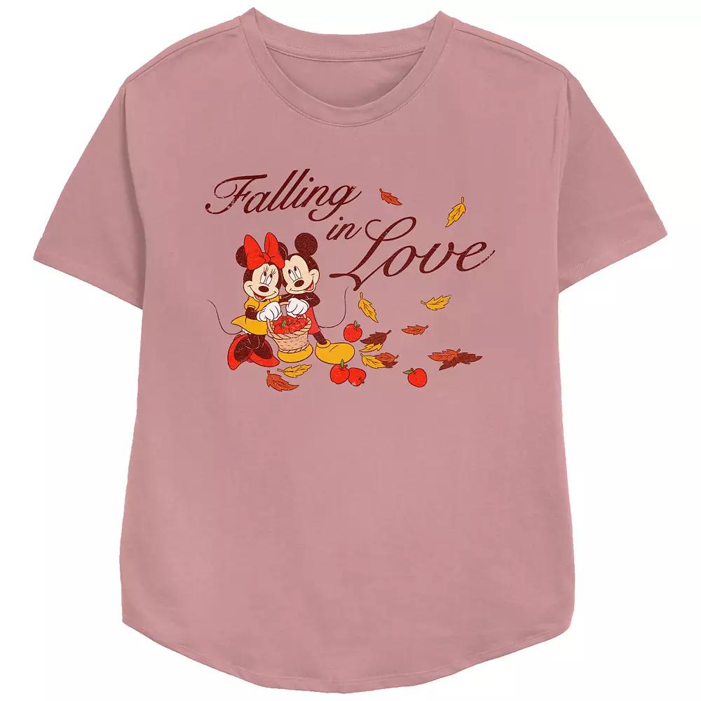 Disney's Mickey Mouse And Minnie Mouse Falling In Love Women's Relaxed Fit Graphic Tee, Size: Large, Pink Product Image