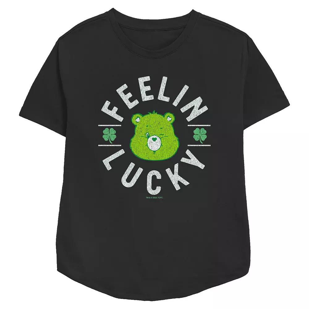 Women's Care Bears Good Luck Bear Feelin' Lucky Relaxed Fit Graphic Tee, Size: XS, Black Product Image