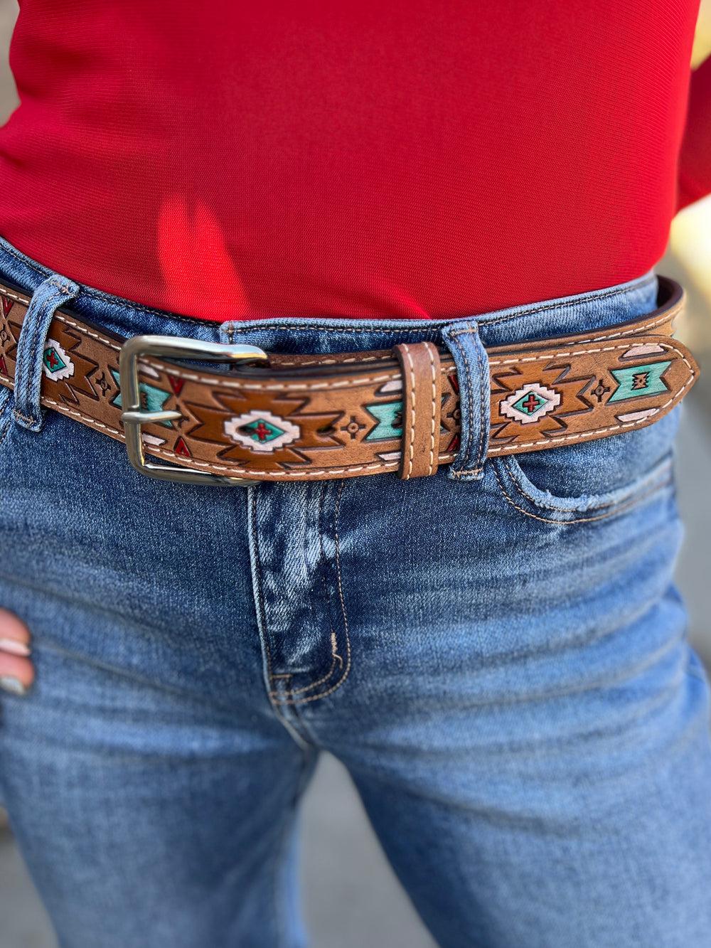 Olay Aztec Leather Belt Product Image
